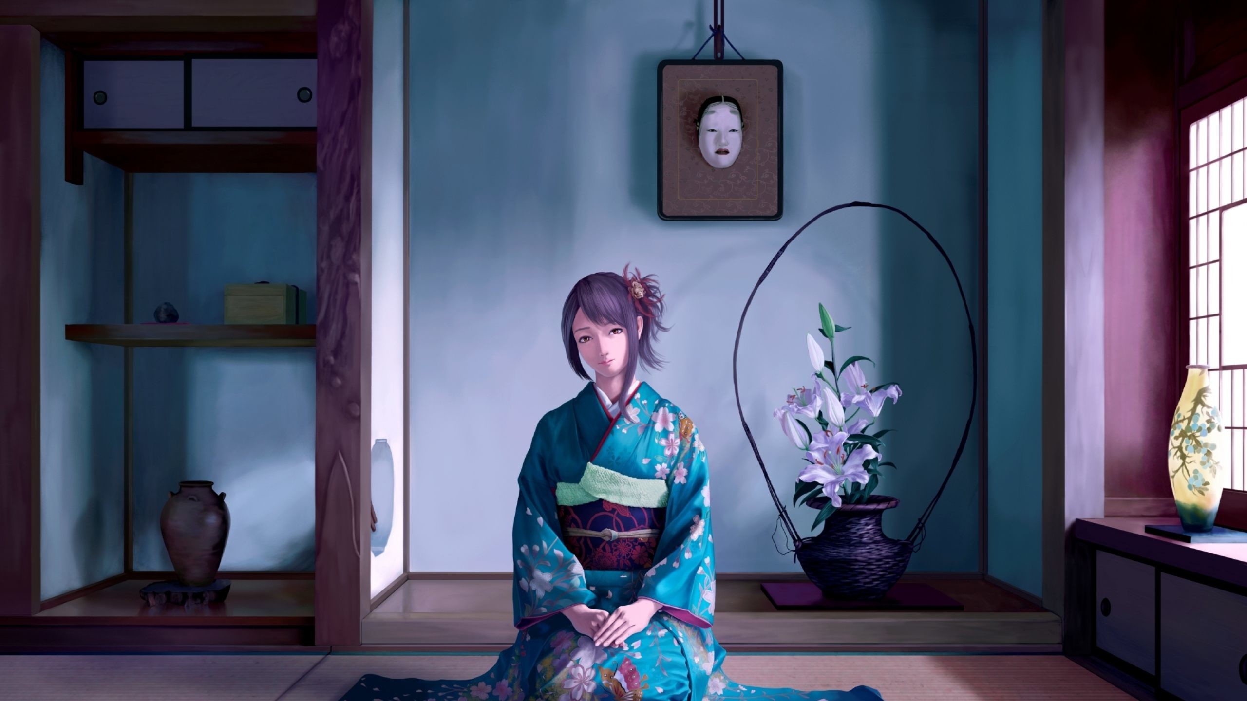 2560x1440 Japanese Anime Girl Traditional Wallpaper