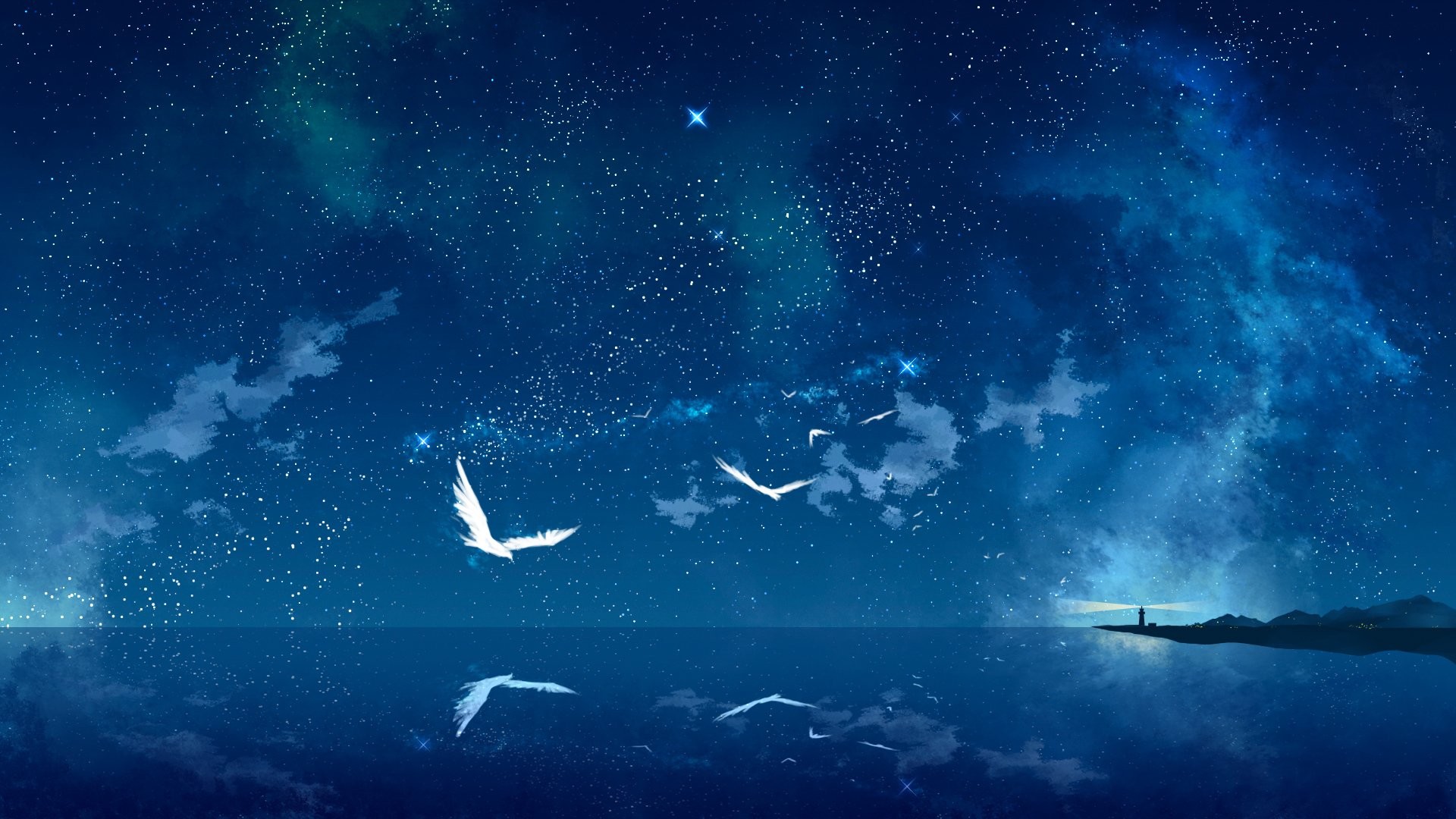 1920x1080 Anime - Scenic Sky Bird Starry Sky Wallpaper