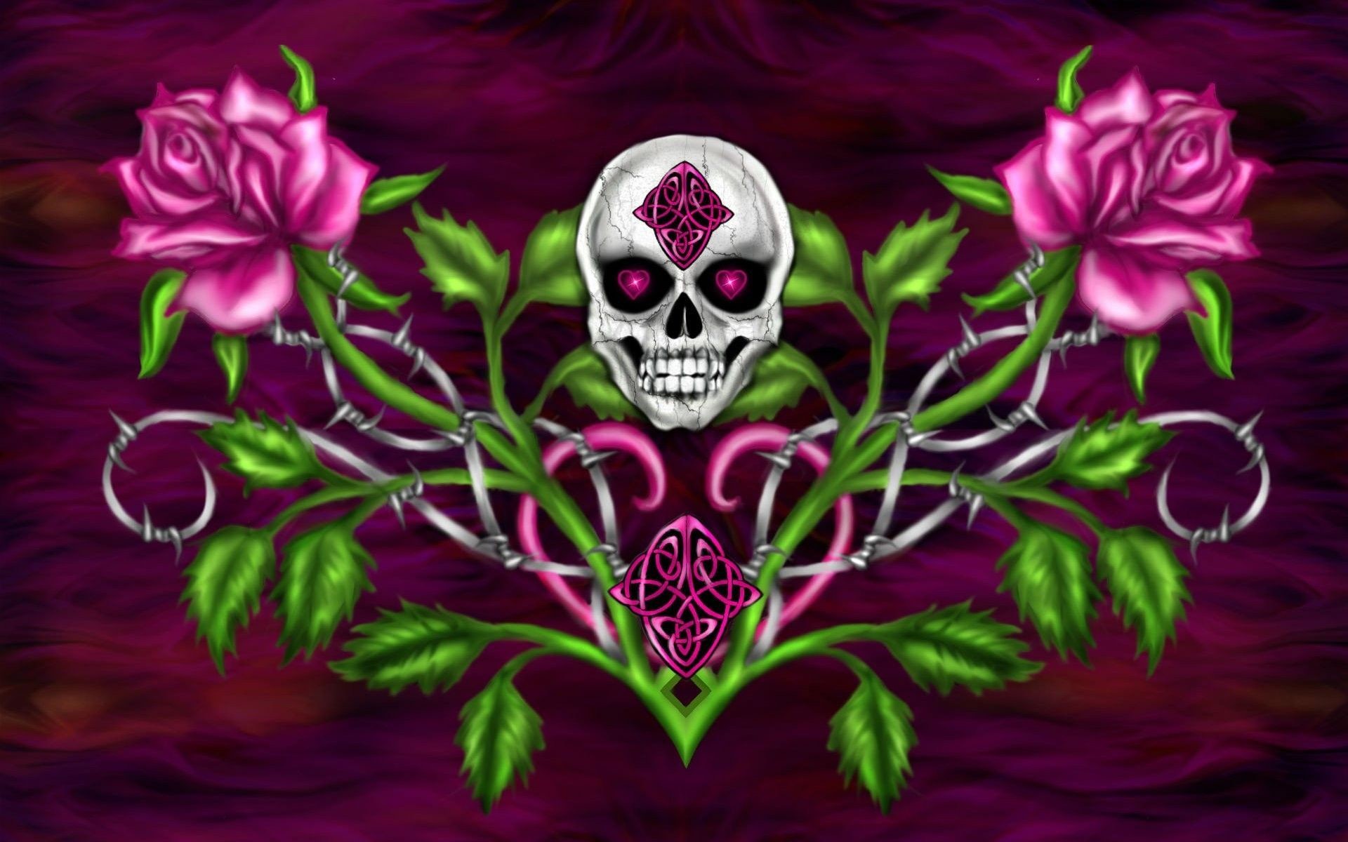 1920x1200 dark horror gothic skull flowers occult art Canvas Wall Poster
