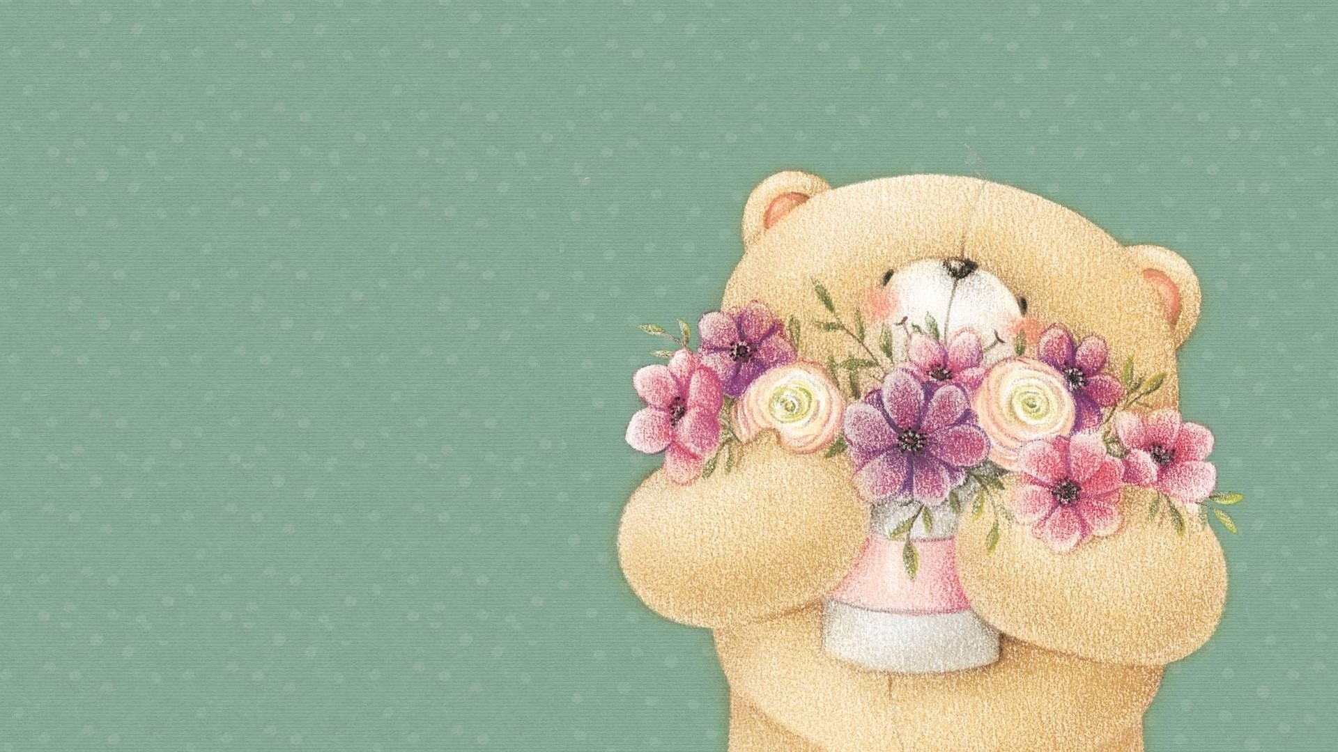1920x1080 Preview wallpaper forever friends deckchair bear, teddy bear, flowers, art  
