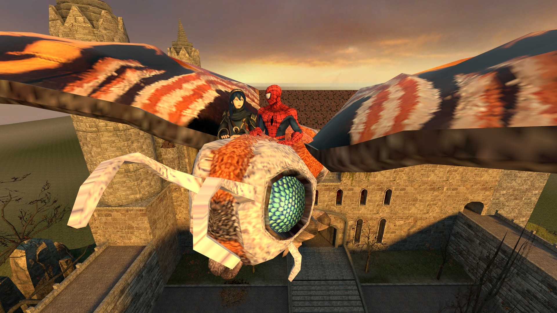 1920x1080 ... Lucina and Spider-man riding Mothra by kongzillarex619