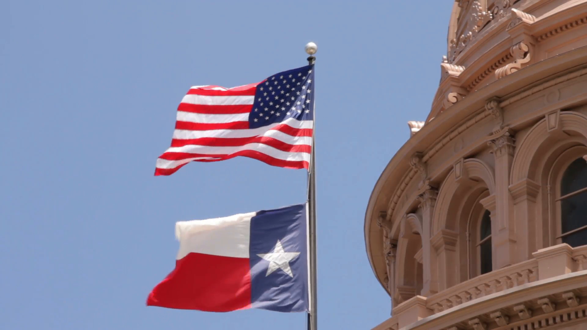 1920x1080 us and texas flags flying over texas state capitol building, austin, usa  Stock Video Footage - VideoBlocks