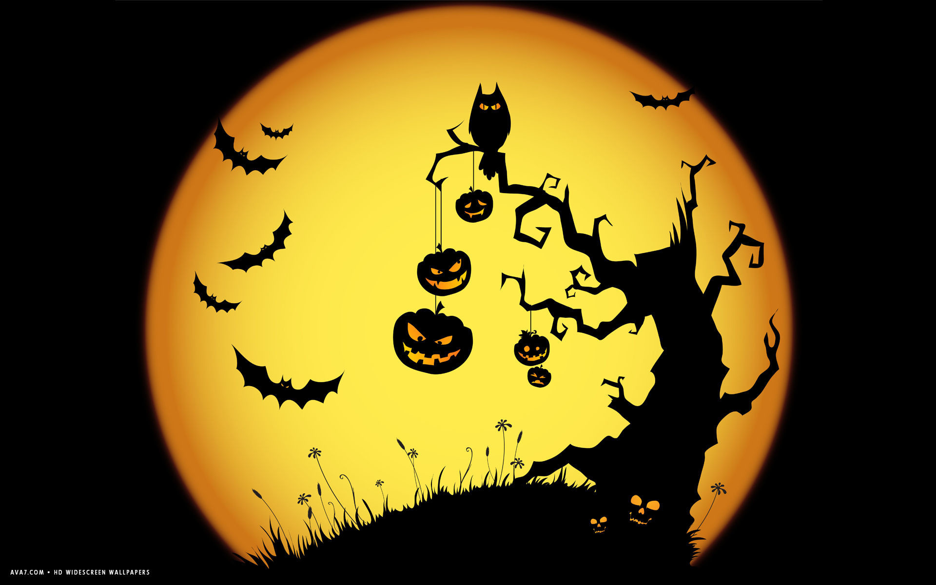 1920x1200 Halloween Scary Night Owl Bats Jack O Lanterns Tree Yellow Holiday .