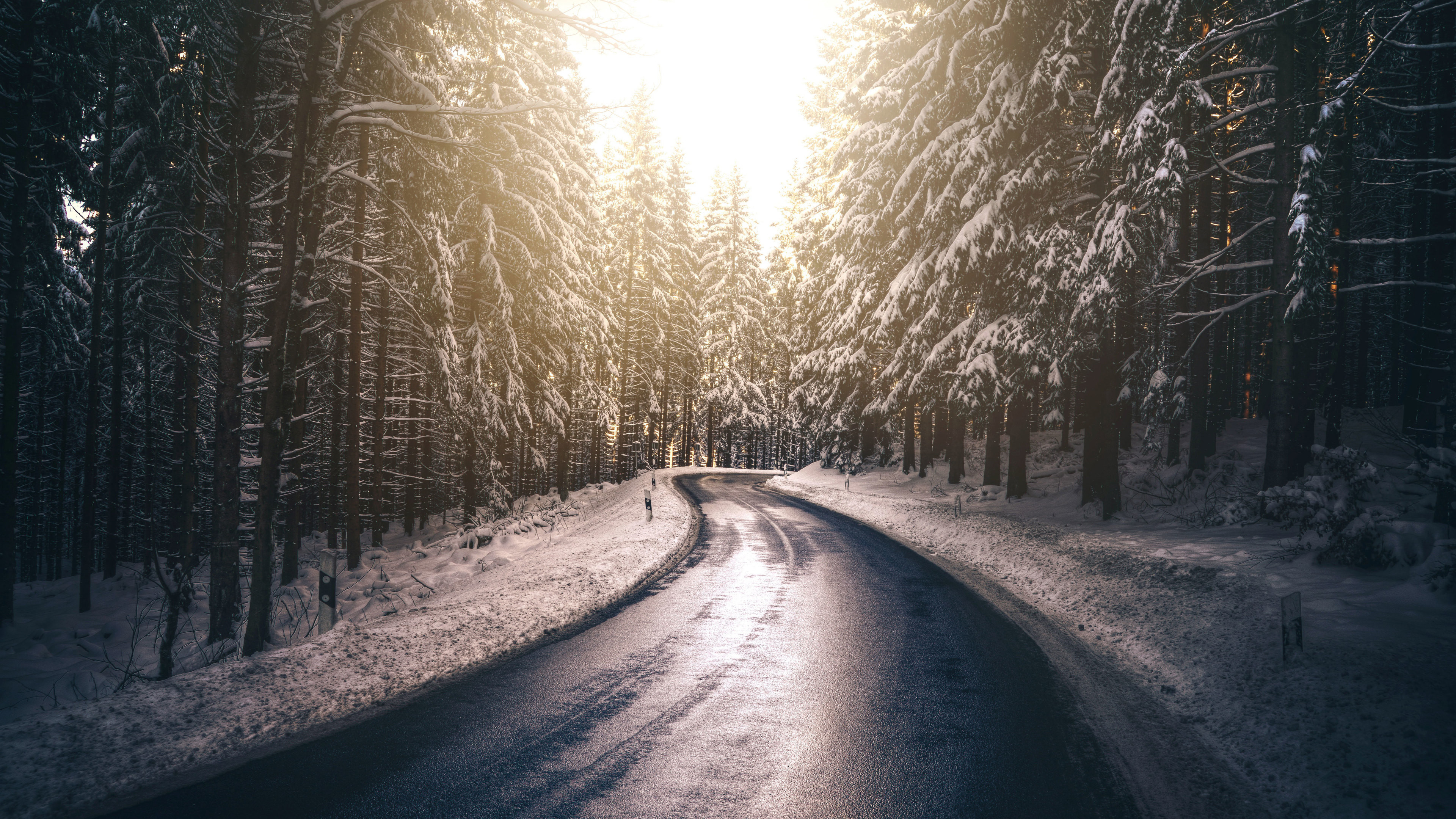 3840x2160 Forest Nature Road Snow Tree Winter 4k