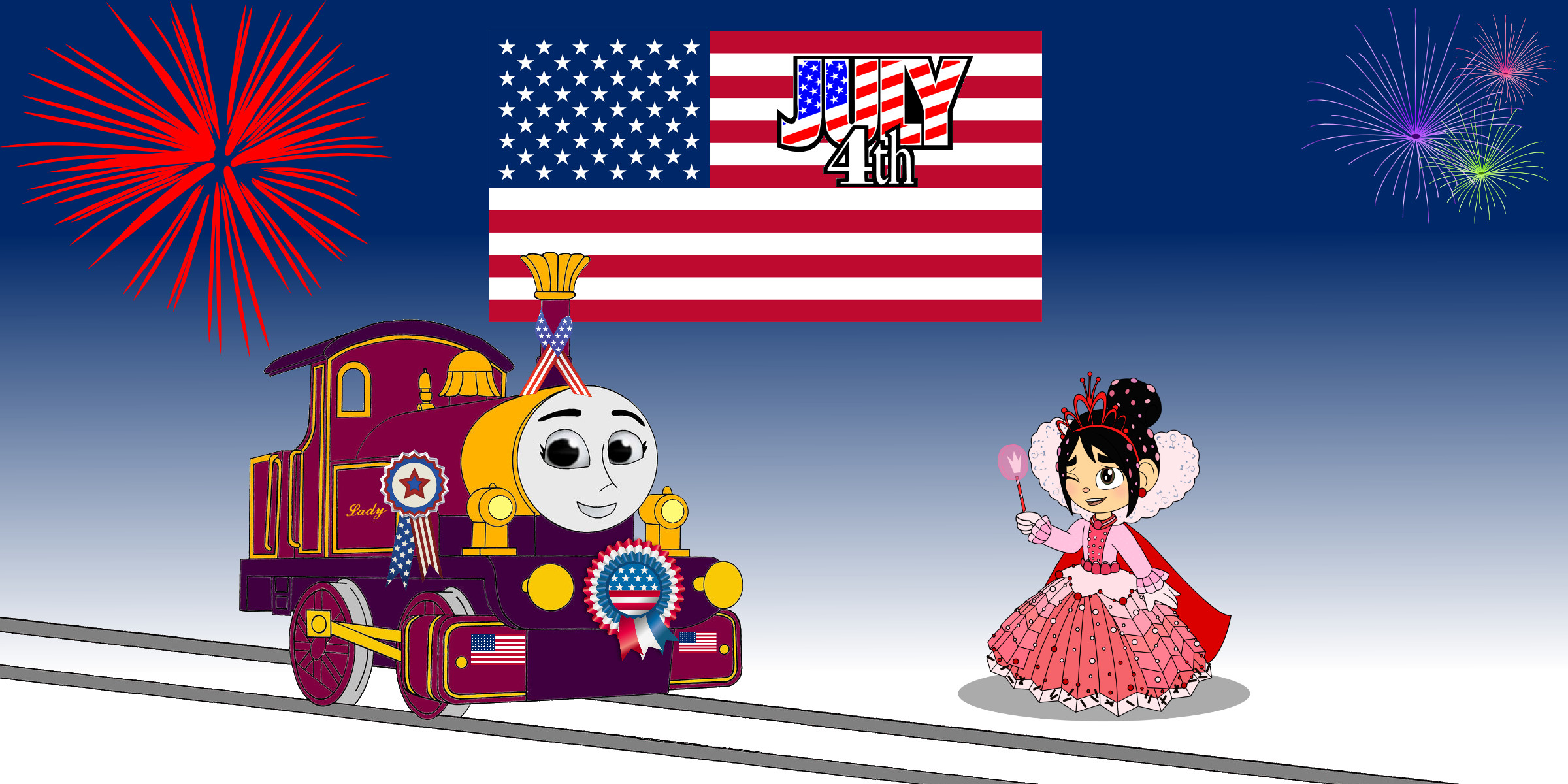 2400x1200 Tomy Thomas And Friends images Lady & Vanellope celebrate the 4th of July HD  wallpaper and background photos