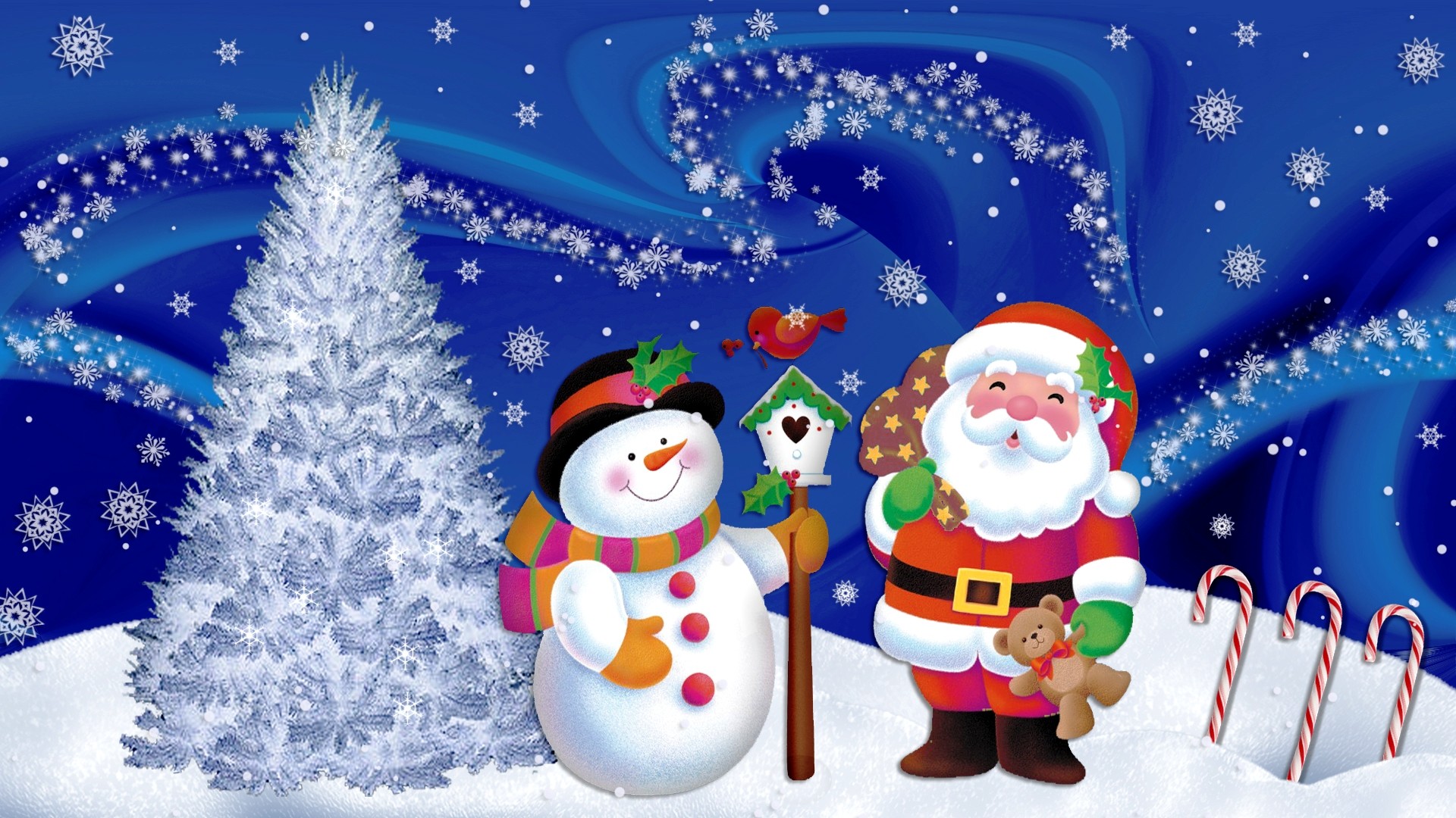 1920x1080 Animated Christmas Wallpapers Free Download Snowman and Santa Claus.