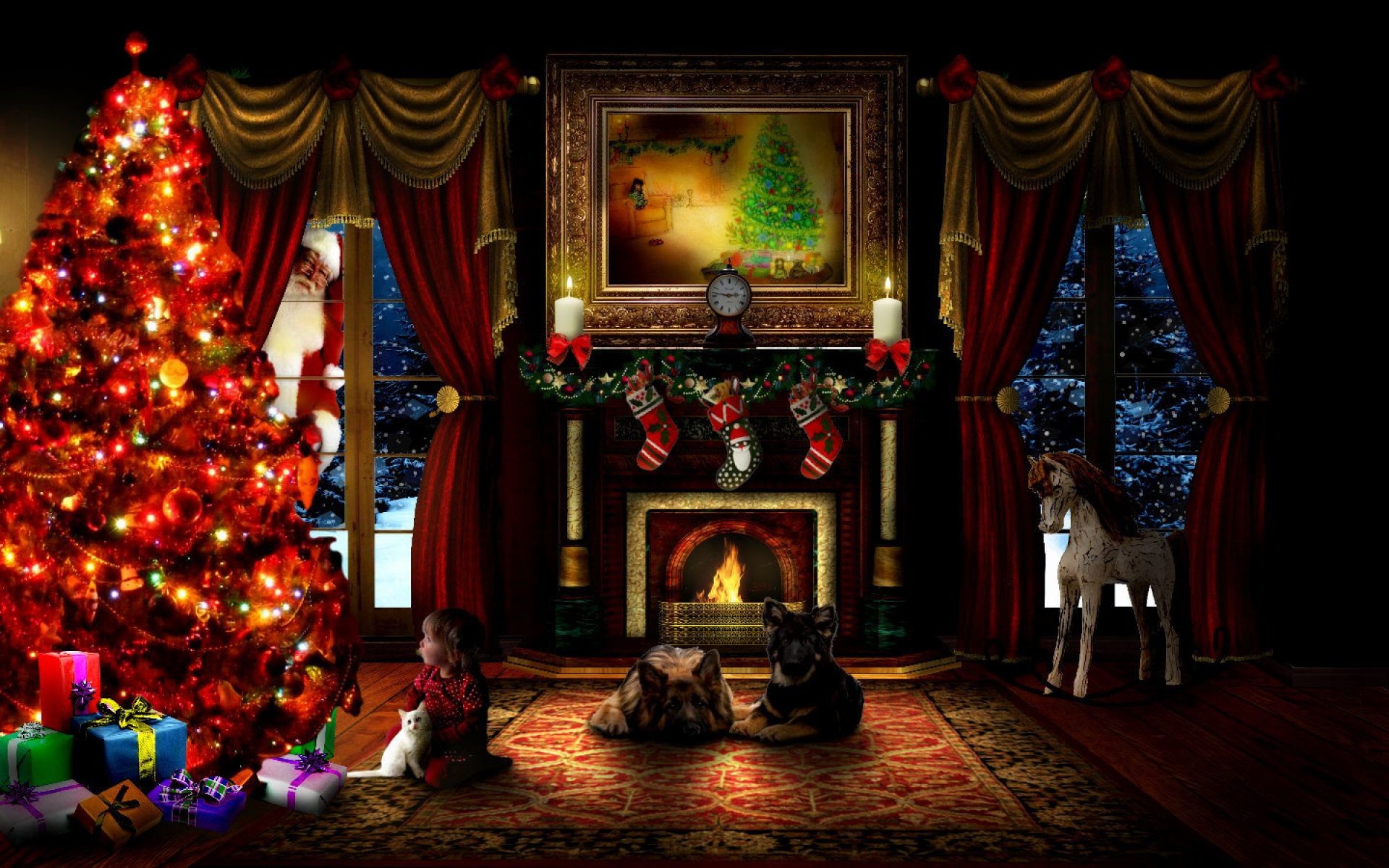 1920x1200 Christmas Evening With Pets | HD Christmas Wallpaper Free Download ...