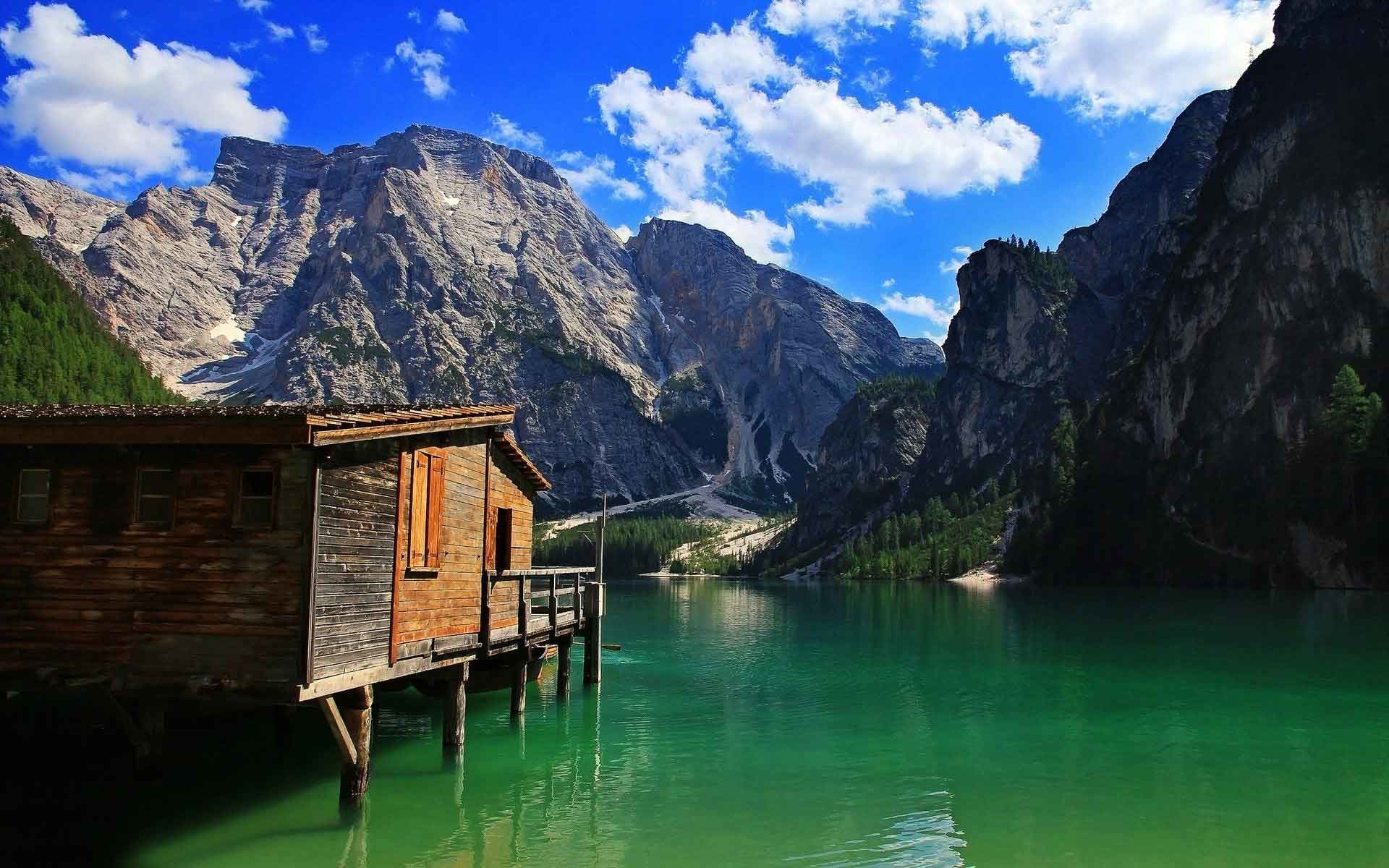 1920x1200 Mountains Blue Landscapes Nature Cabin Clouds Skies Water Lakes Desktop  Backgrounds Free