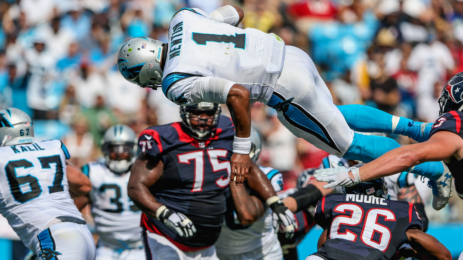 1920x1080 Cam Newton goes Superman, flips over defender and into the end zone