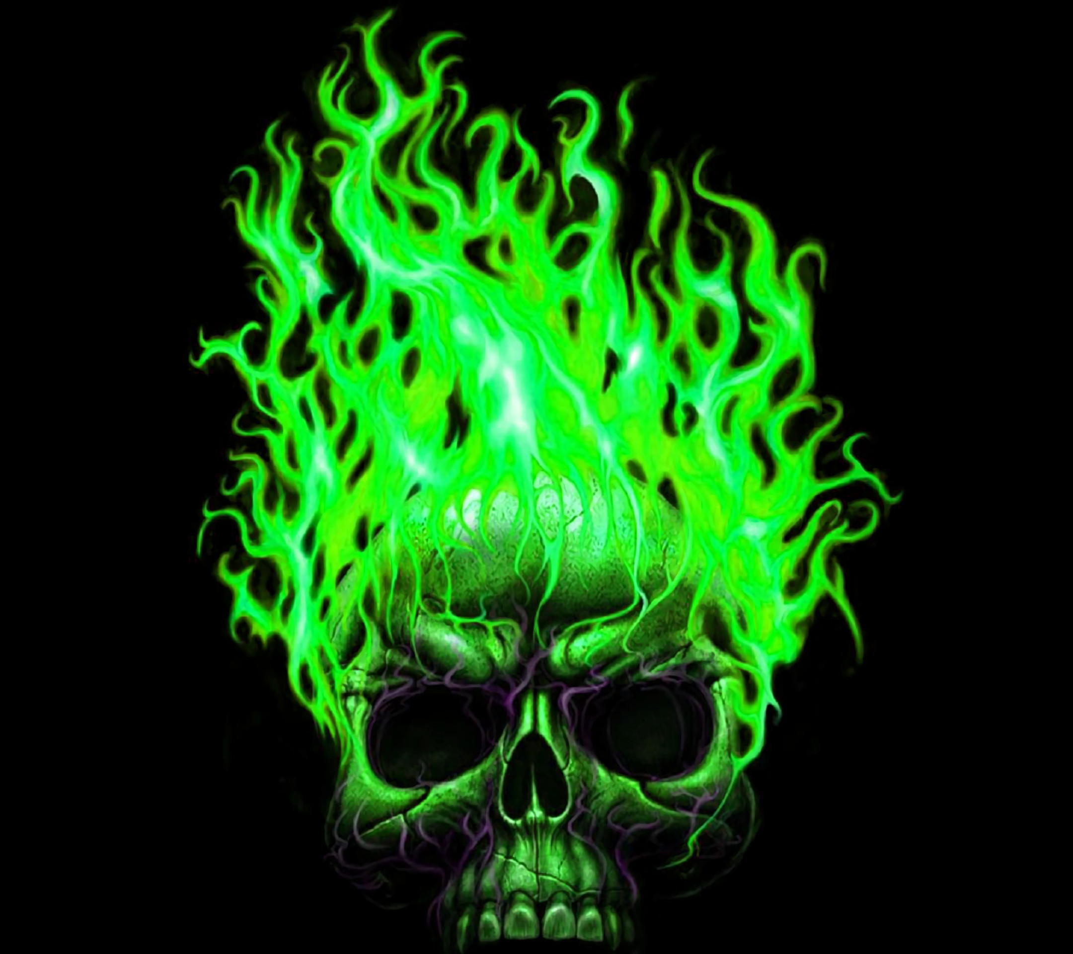 2160x1920  Green Fire Skull Wallpaper