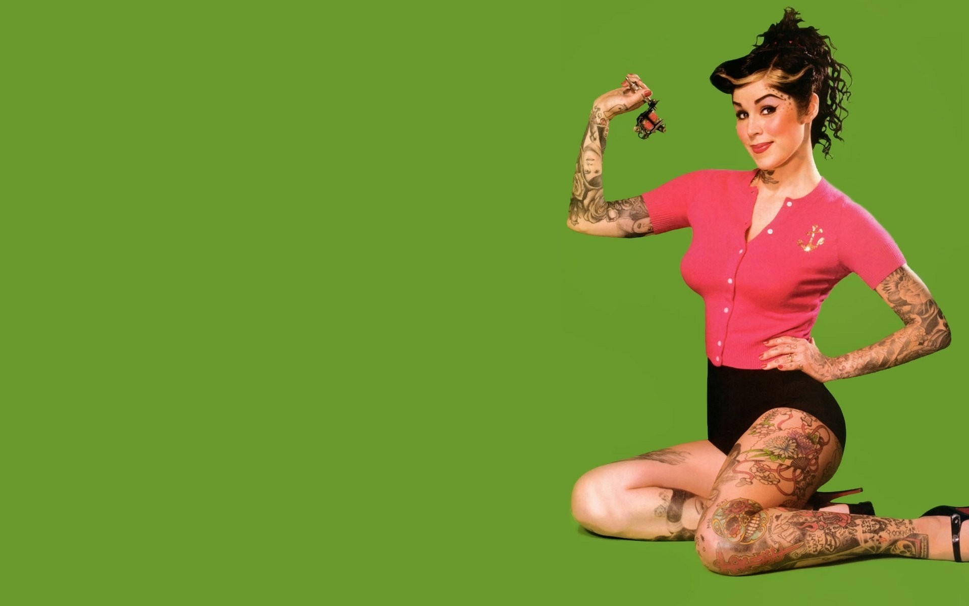 1920x1200 Tattoos women pinup kat vongreen background  wallpaper