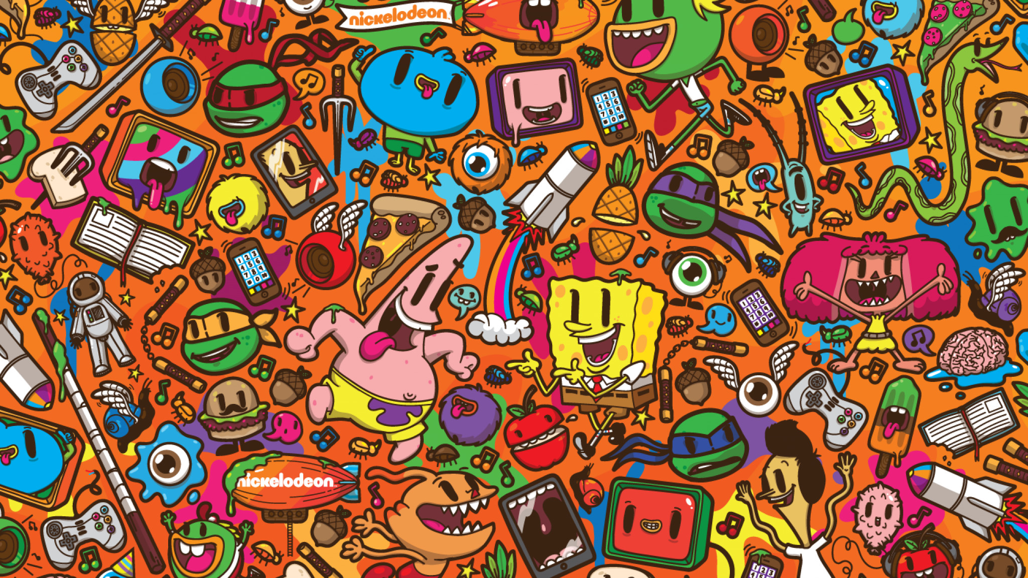 2048x1152 Patrick Star, Nickelodeon, SpongeBob, SquarePants, caricature, cartoons,  Colorful