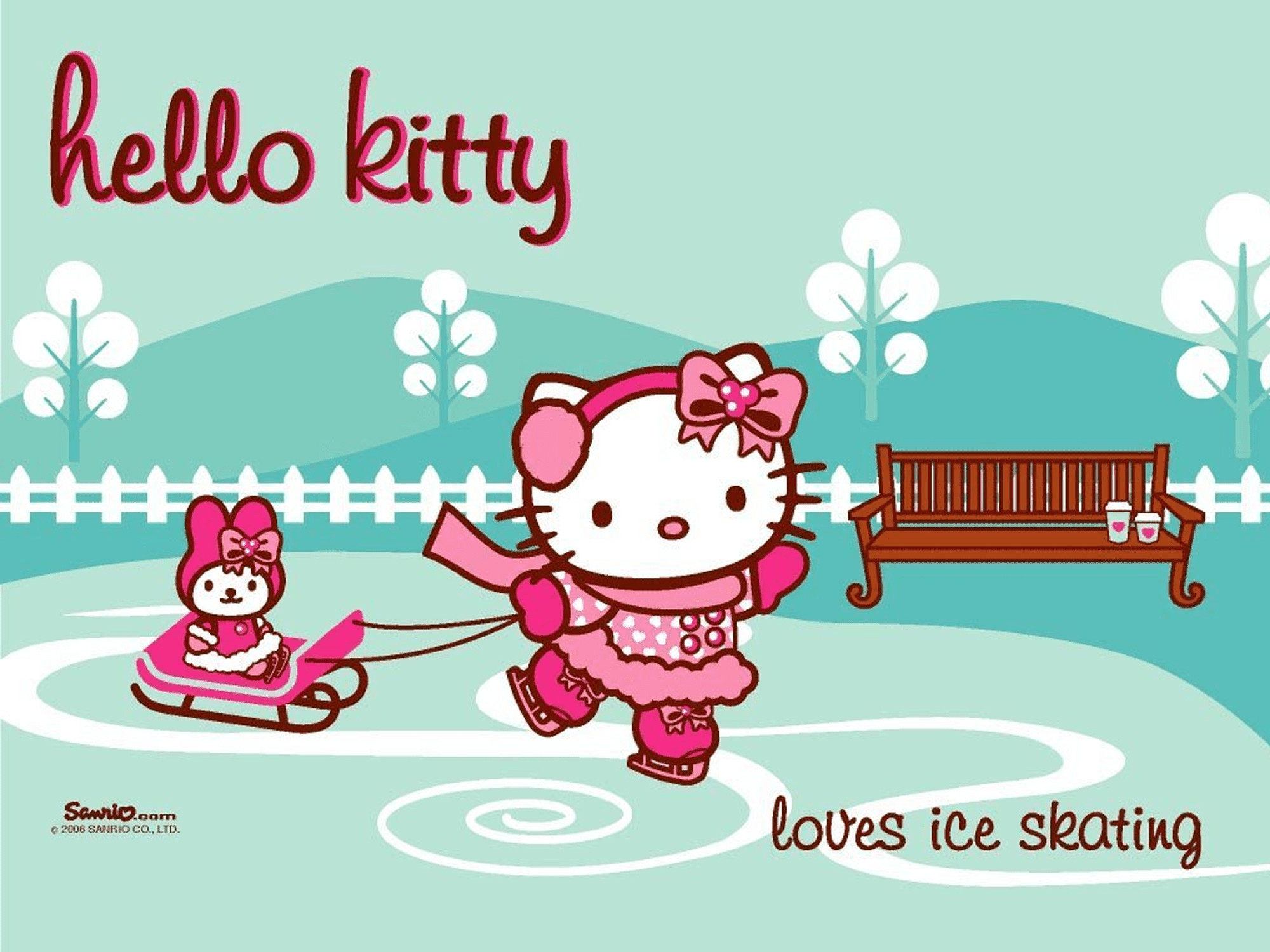 2000x1500 Screenshot of an ice skating winter Hello Kitty wallpaper