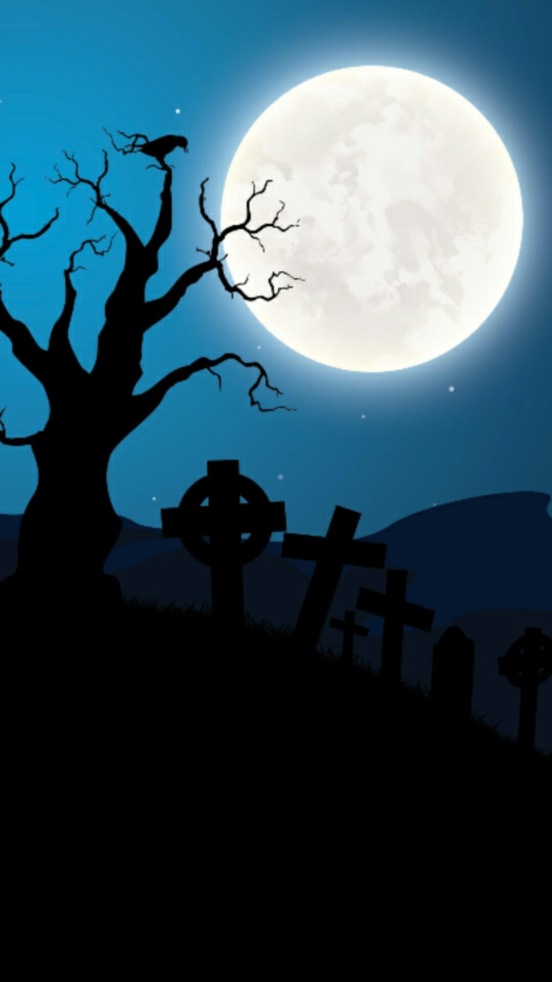 1080x1920 Full moon cellphone wallpaper lock screen, Halloween, midnight, cemetery