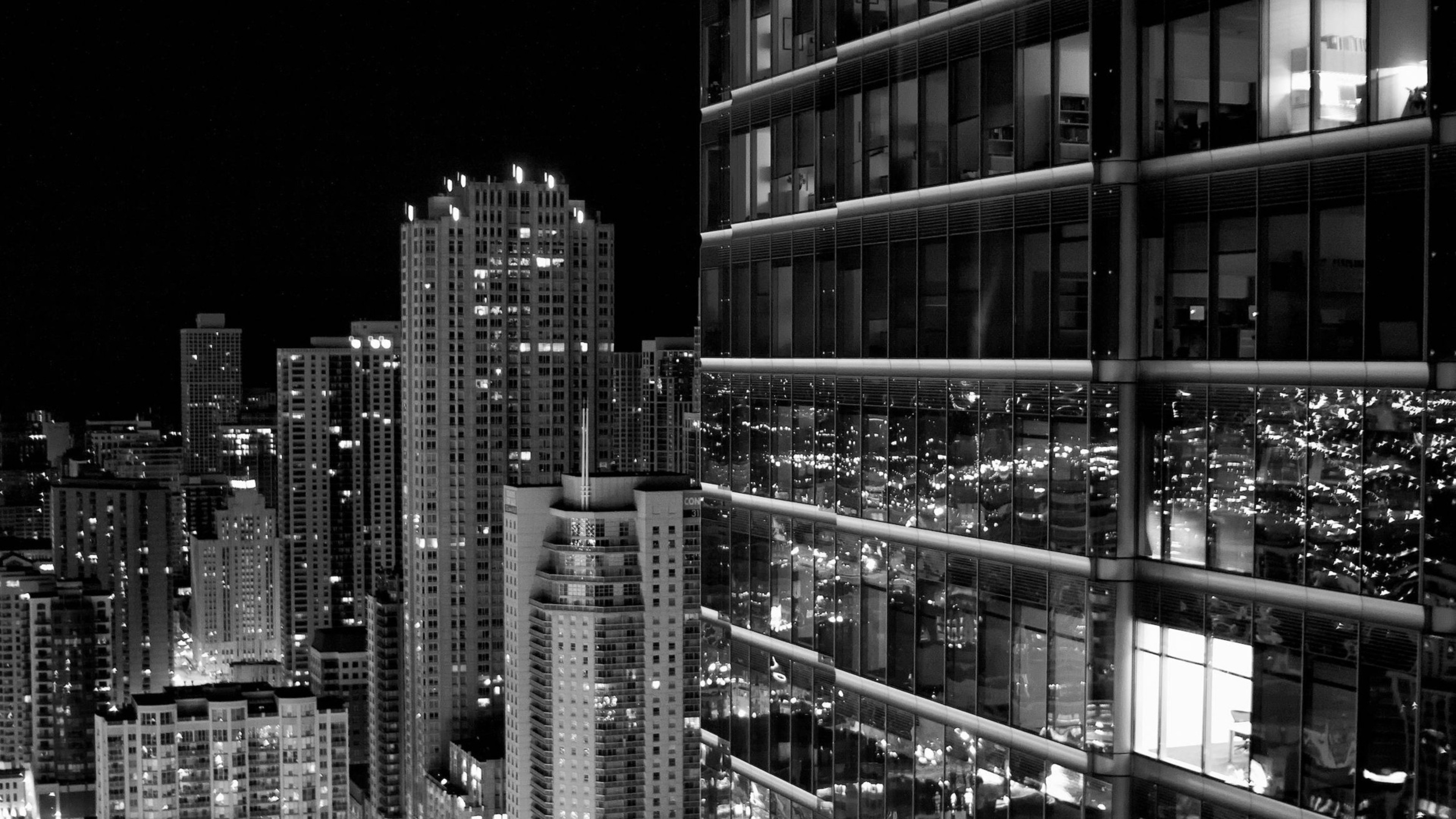 3840x2160 Preview wallpaper skyscraper, city, black white 
