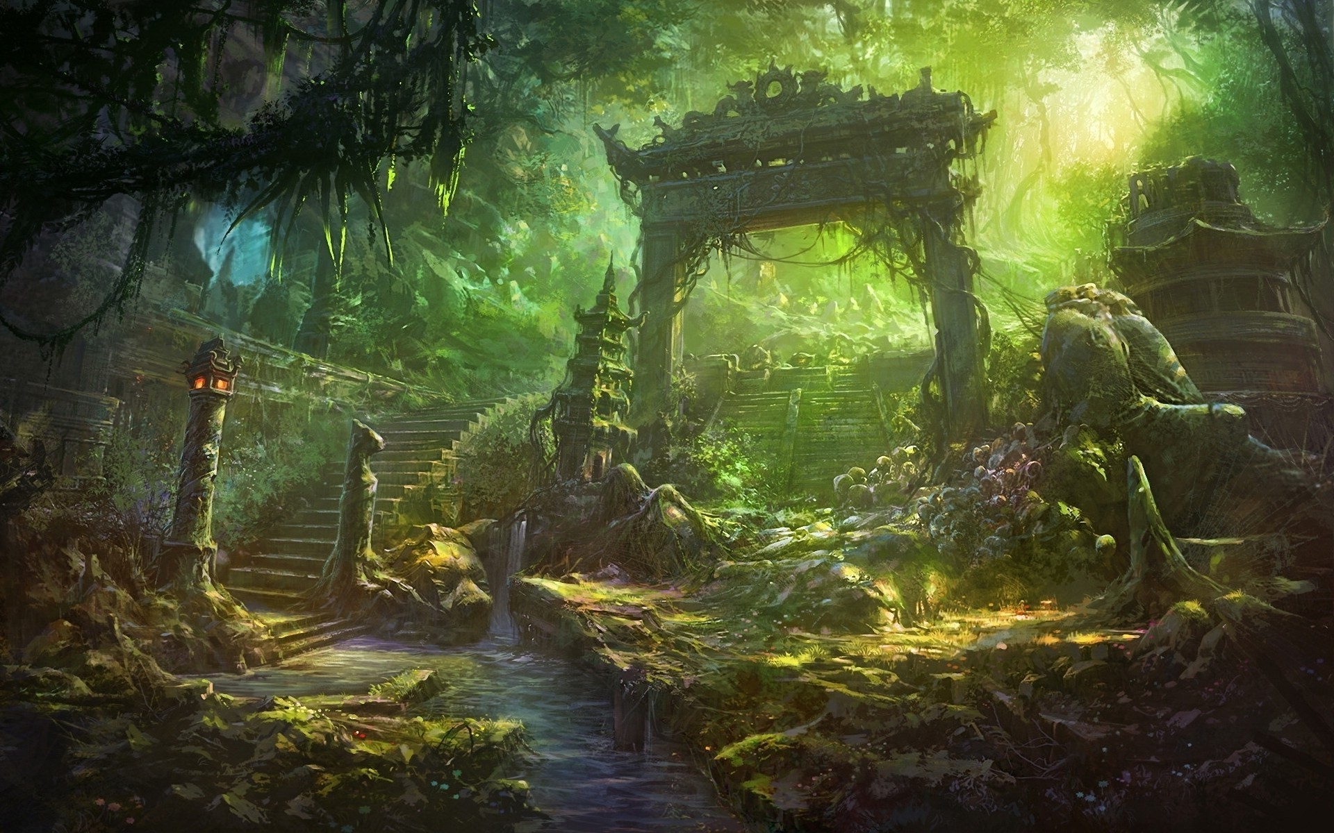 1920x1200 fantasy Art, Asian Architecture Wallpapers HD / Desktop and Mobile  Backgrounds