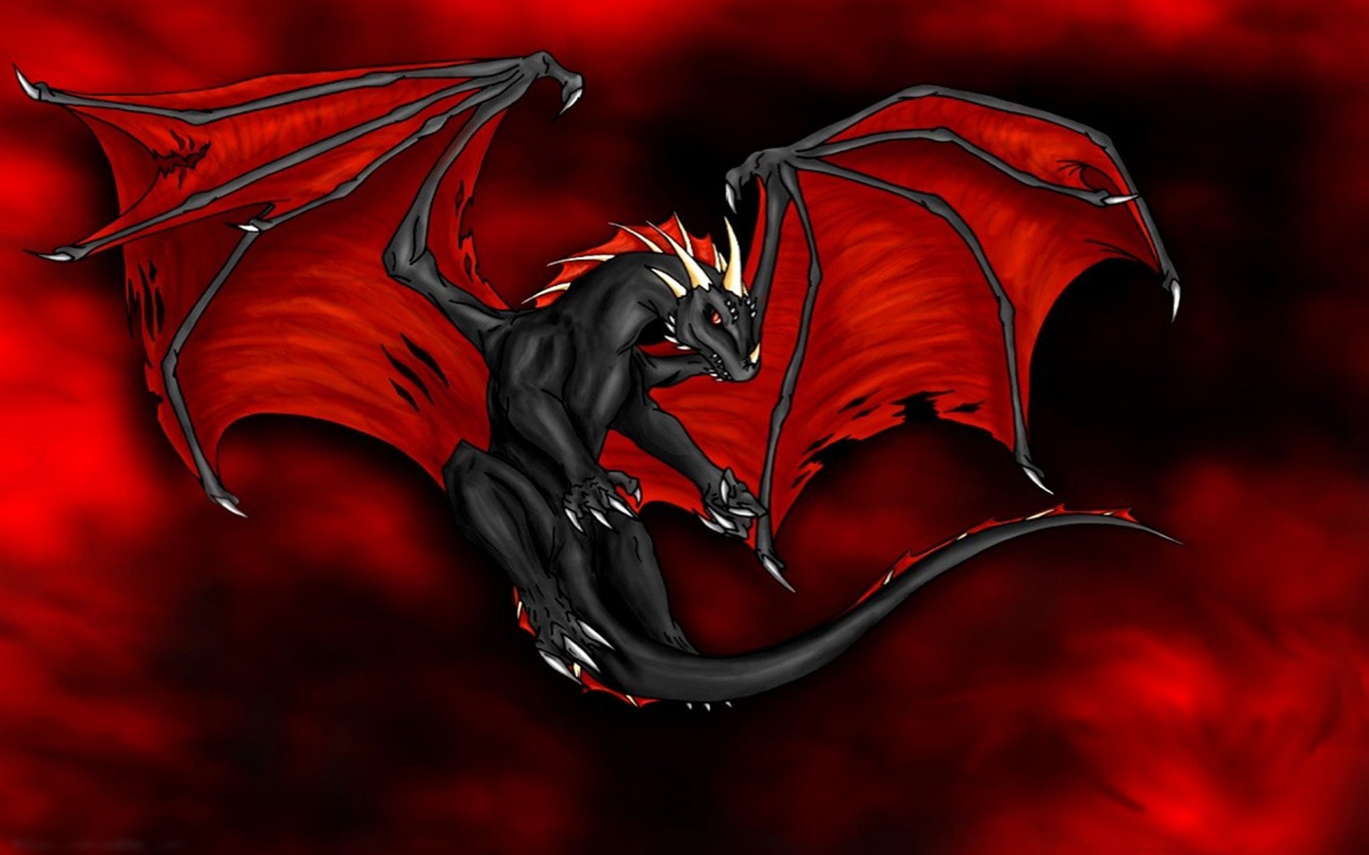 1920x1200 Black Dragon with Red Wings Wallpaper