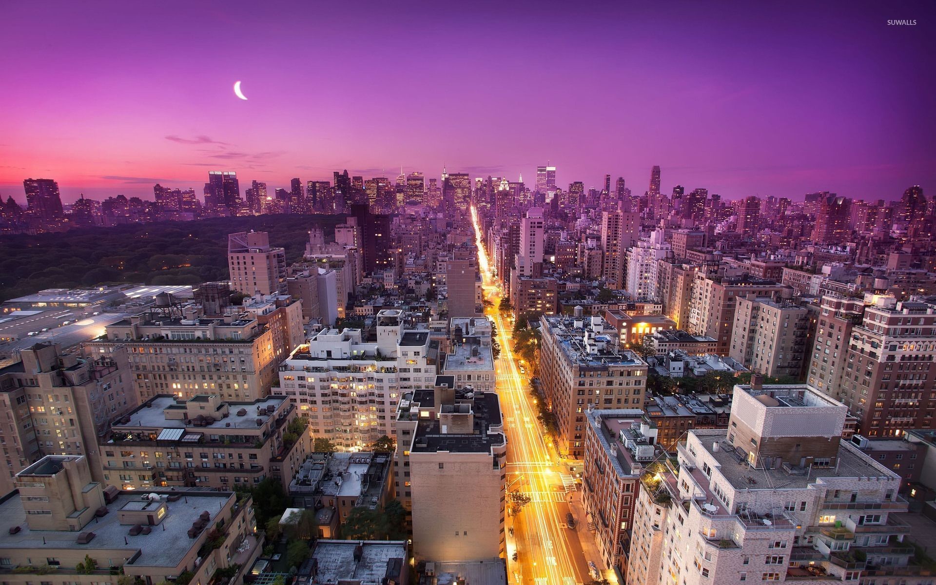 1920x1200 Purple sky above New York City at sunset wallpaper  jpg