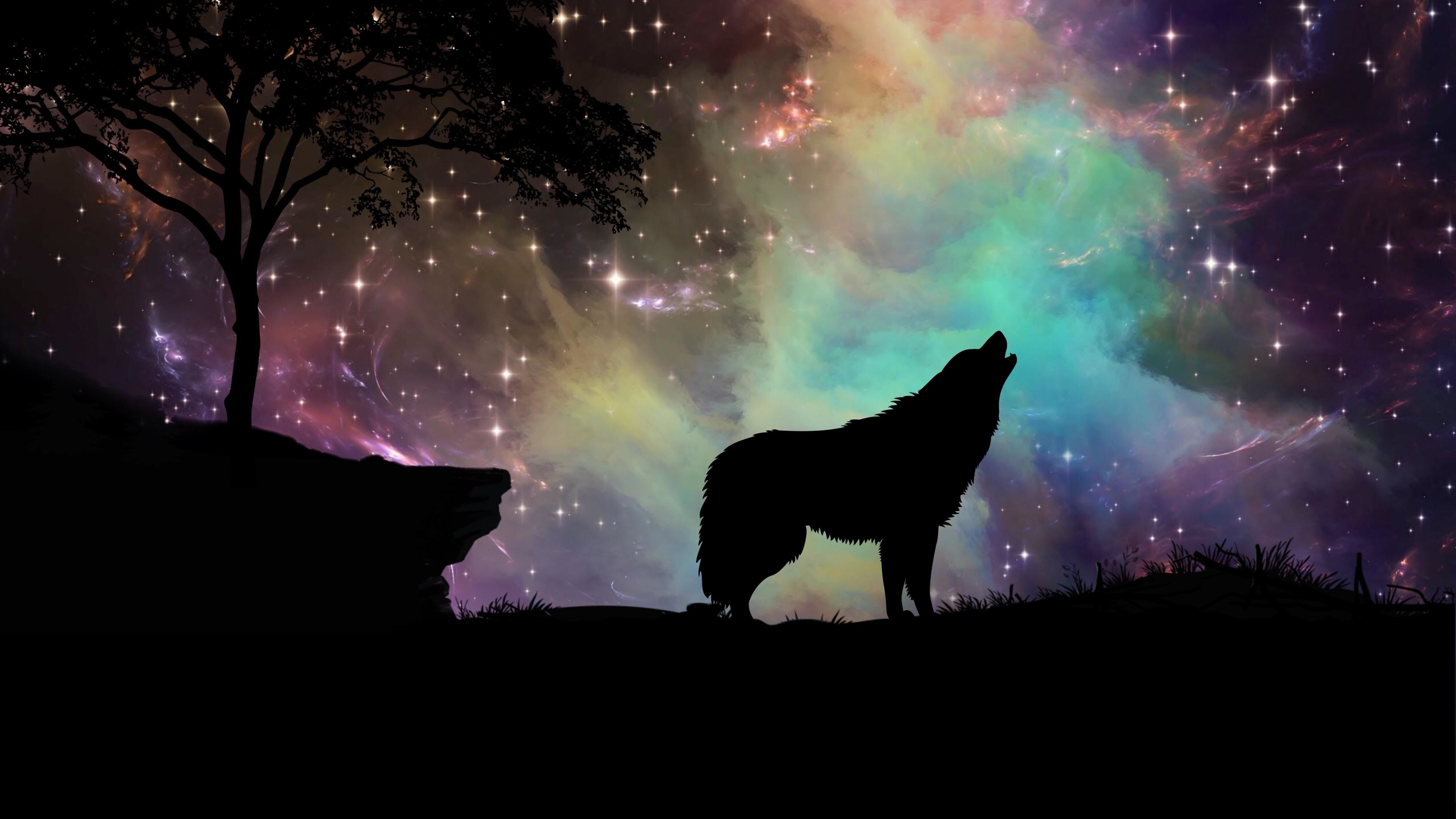 3840x2160 4K UltraHD wallpaper icon Wolf howling - Fantasy art wallpaper