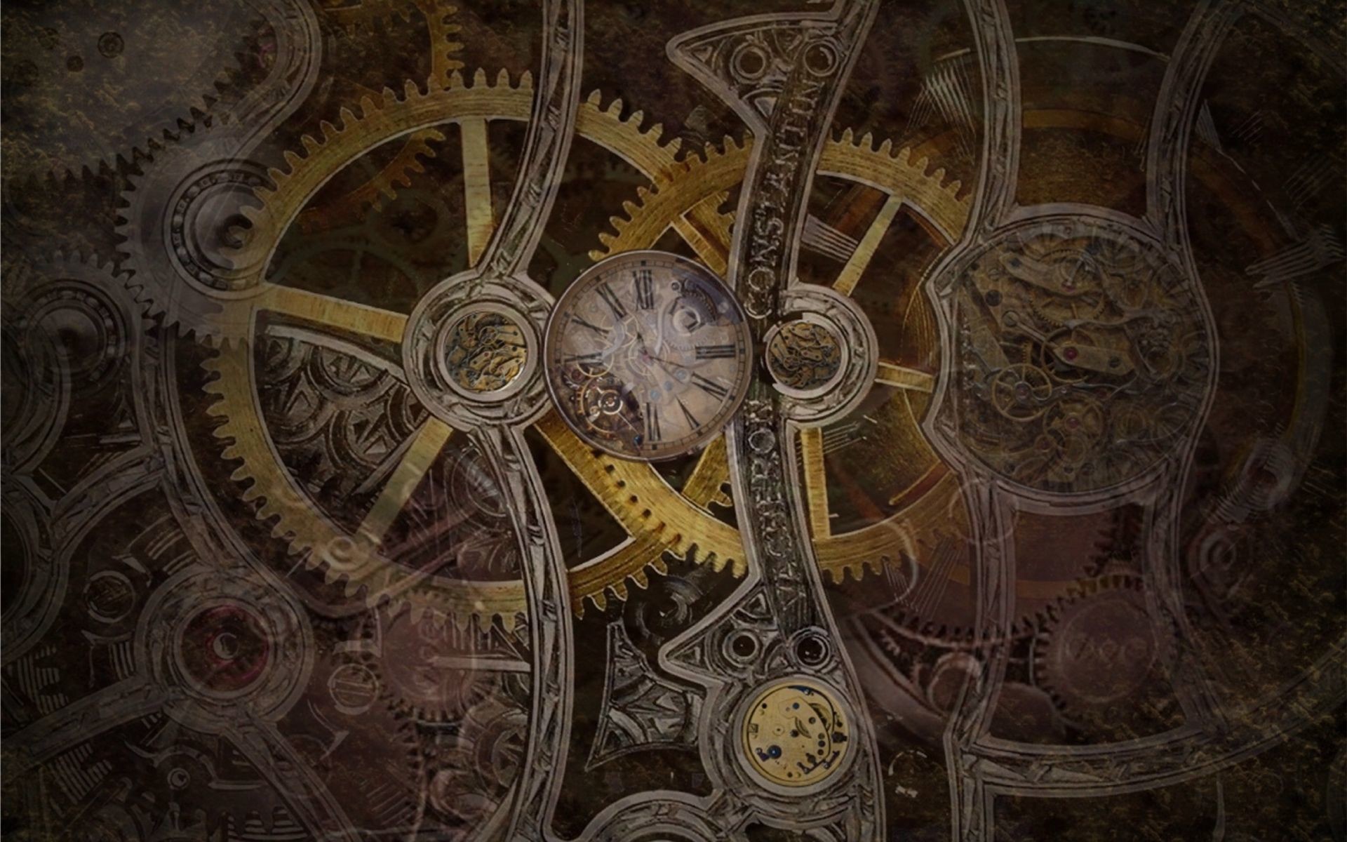 1920x1200 steampunk mechanical gears cloock watch wallpaper background