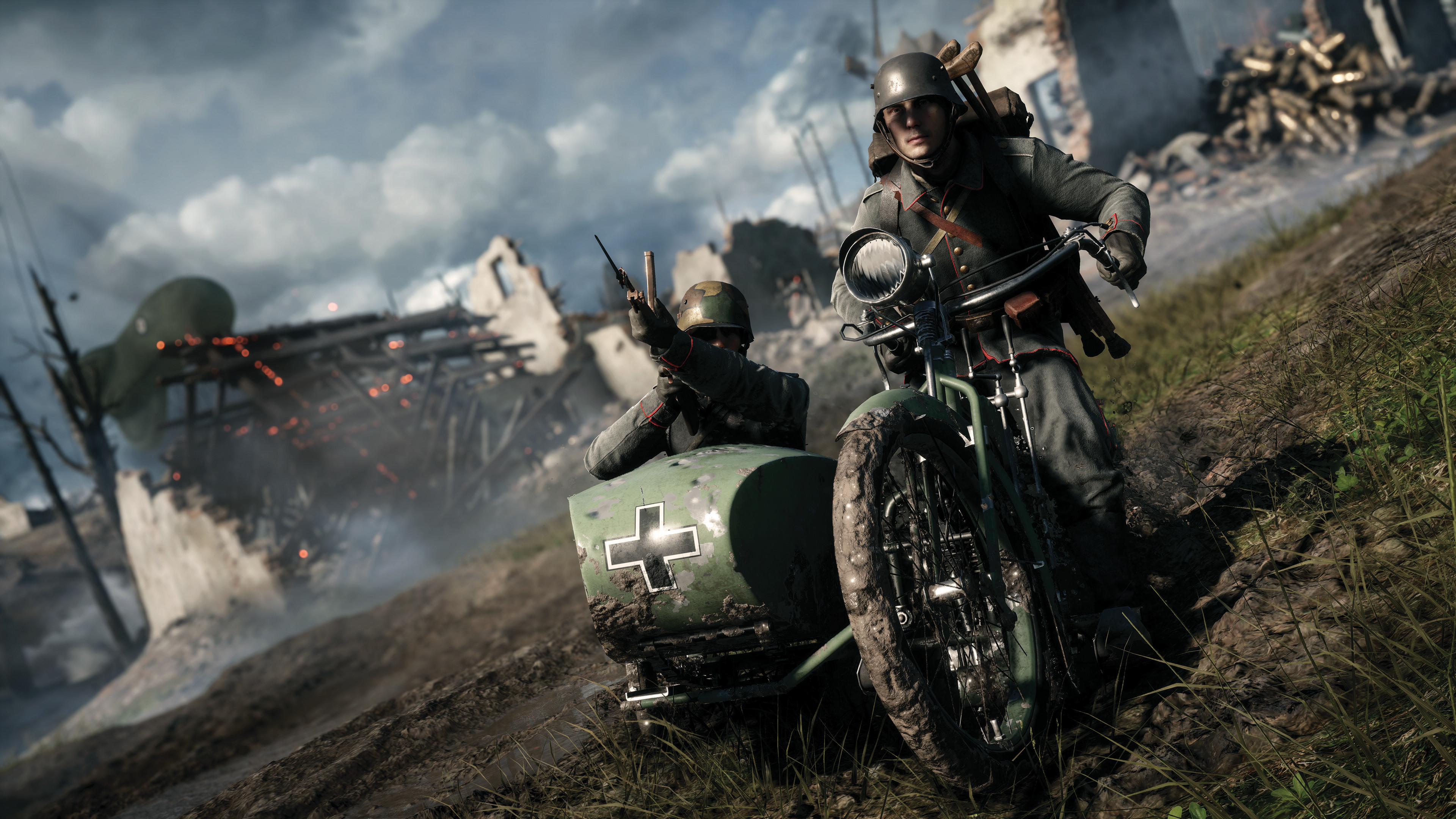 3840x2160  Computerspiele - Battlefield 1 Soldat Motorrad Wallpaper