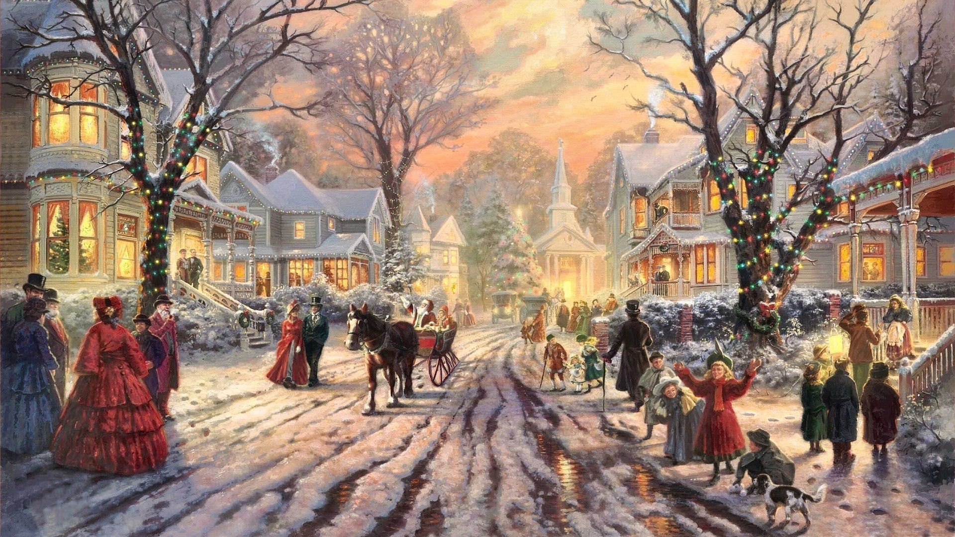 1920x1080 28 Popular Traditional Christmas Carols With Festive Art by THOMAS KINKADE
