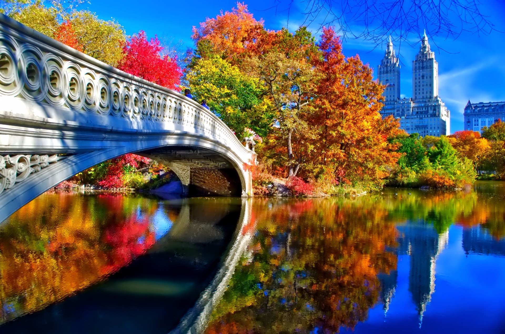 1920x1271 Man Made - Bridge Man Made Central Park New York Fall Foliage Tree Building  Reflection Wallpaper