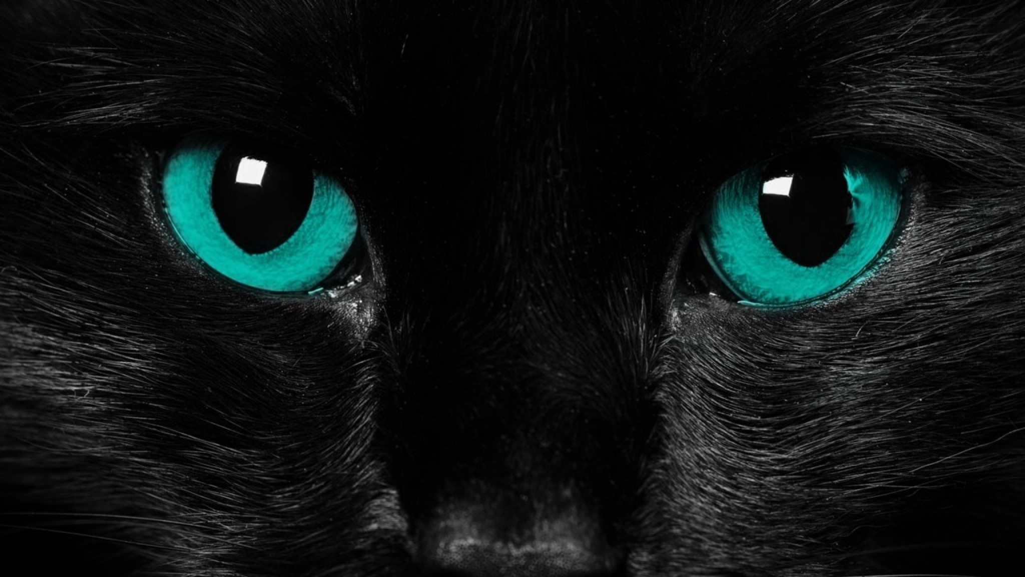 2048x1152  Wallpaper eyes, black cat, close-up