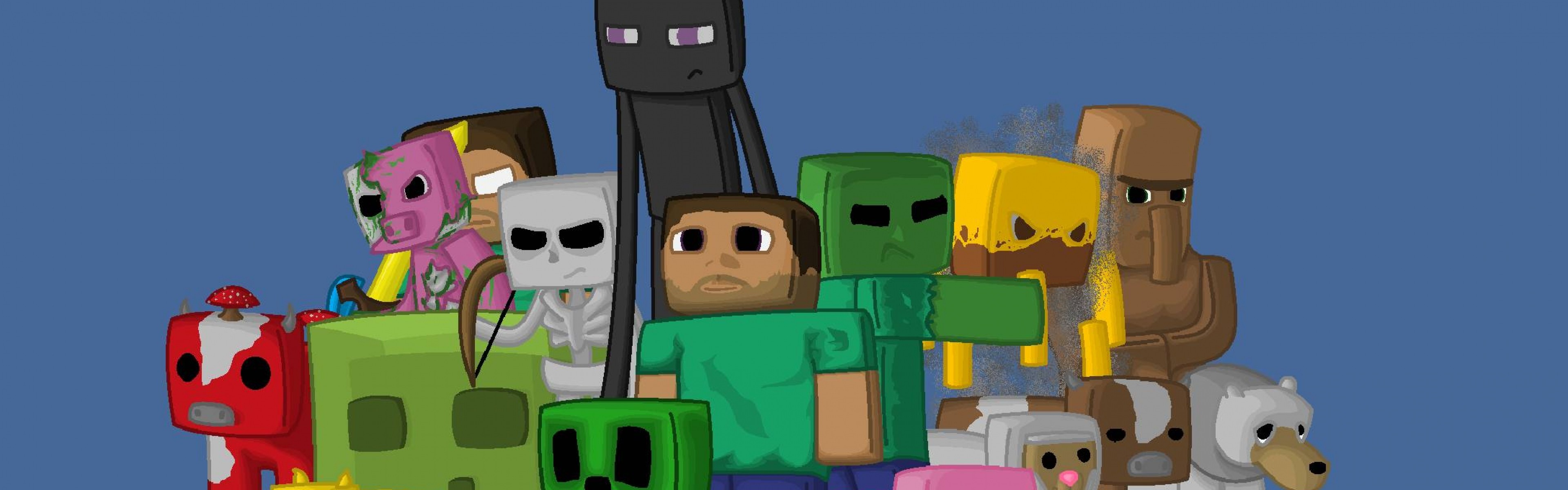 3840x1200 Preview wallpaper minecraft, characters, game, pixels, java 