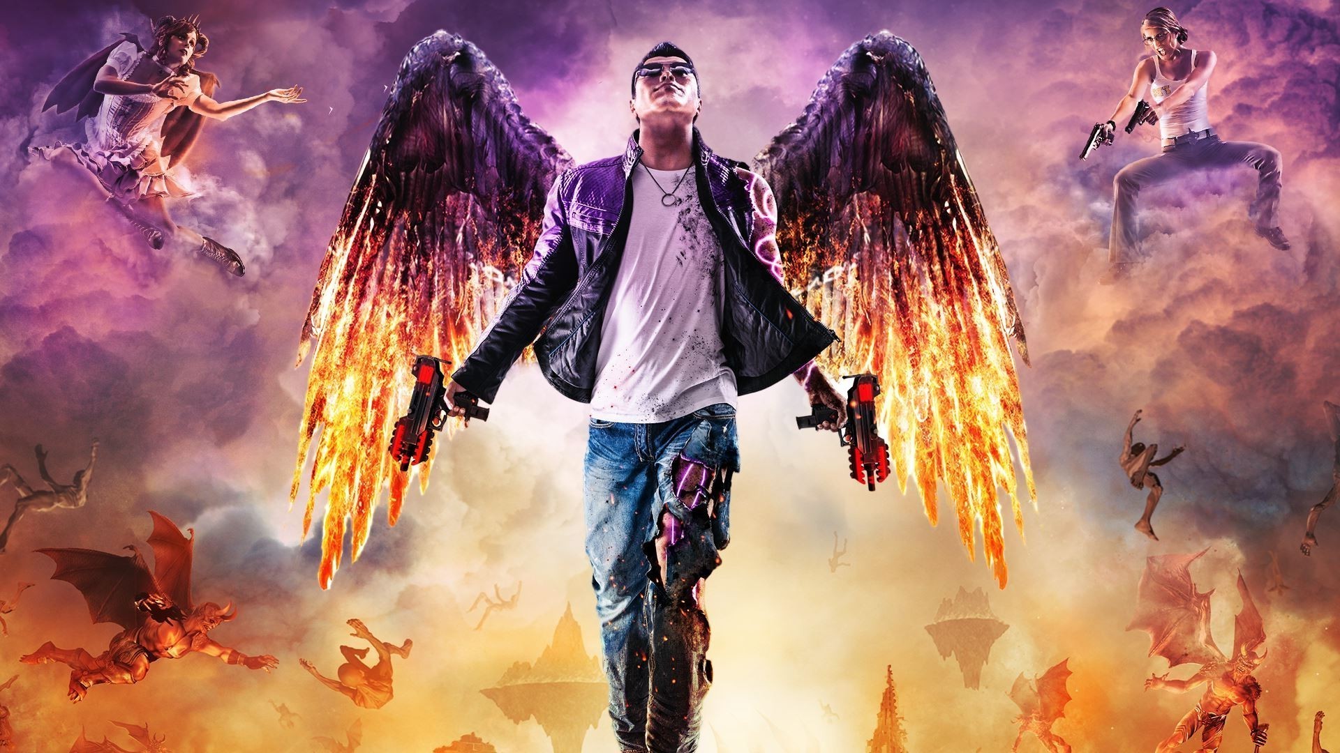 1920x1080 Saints Row, Saints Row: Gat Out Of Hell, Video Games, Digital Art, Wings,  Fire, Machine Gun Wallpapers HD / Desktop and Mobile Backgrounds