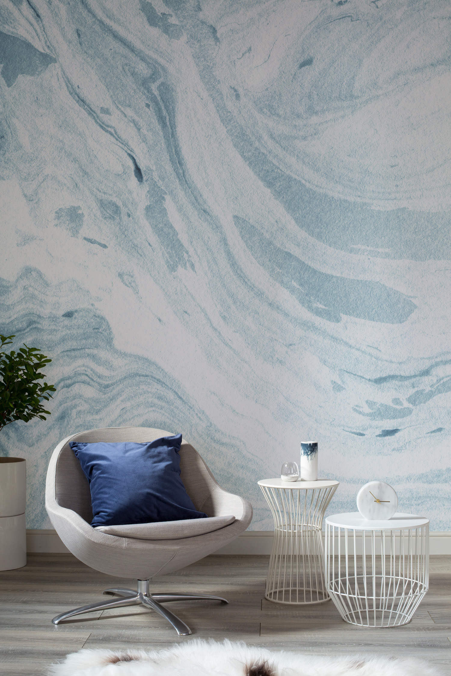 1500x2250 Blue and White Marbleized Wallpaper Mural