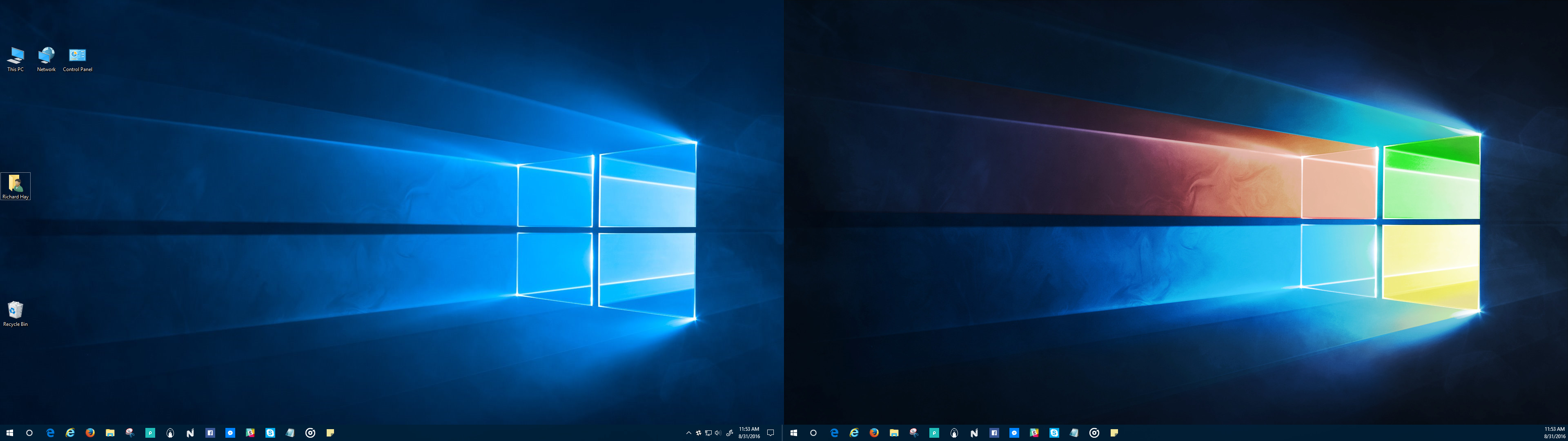3840x1080 Dual Monitors with Different Backgrounds in Windows 10