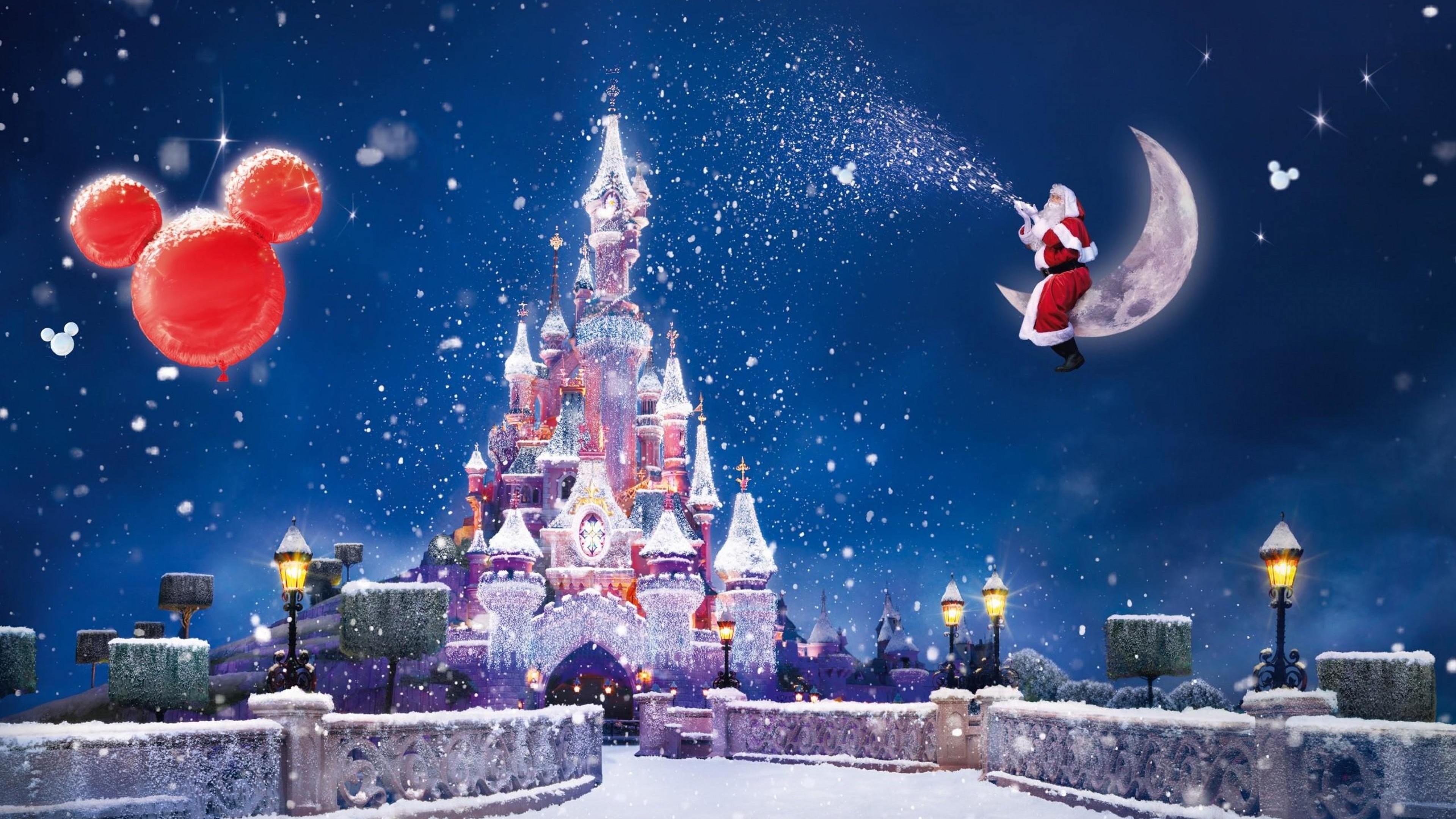 3840x2160 ... Christmas Wallpaper, Background 4K Ultra HD.  Wallpaper santa  claus, magic, moon, snow, castle, balloons, holiday
