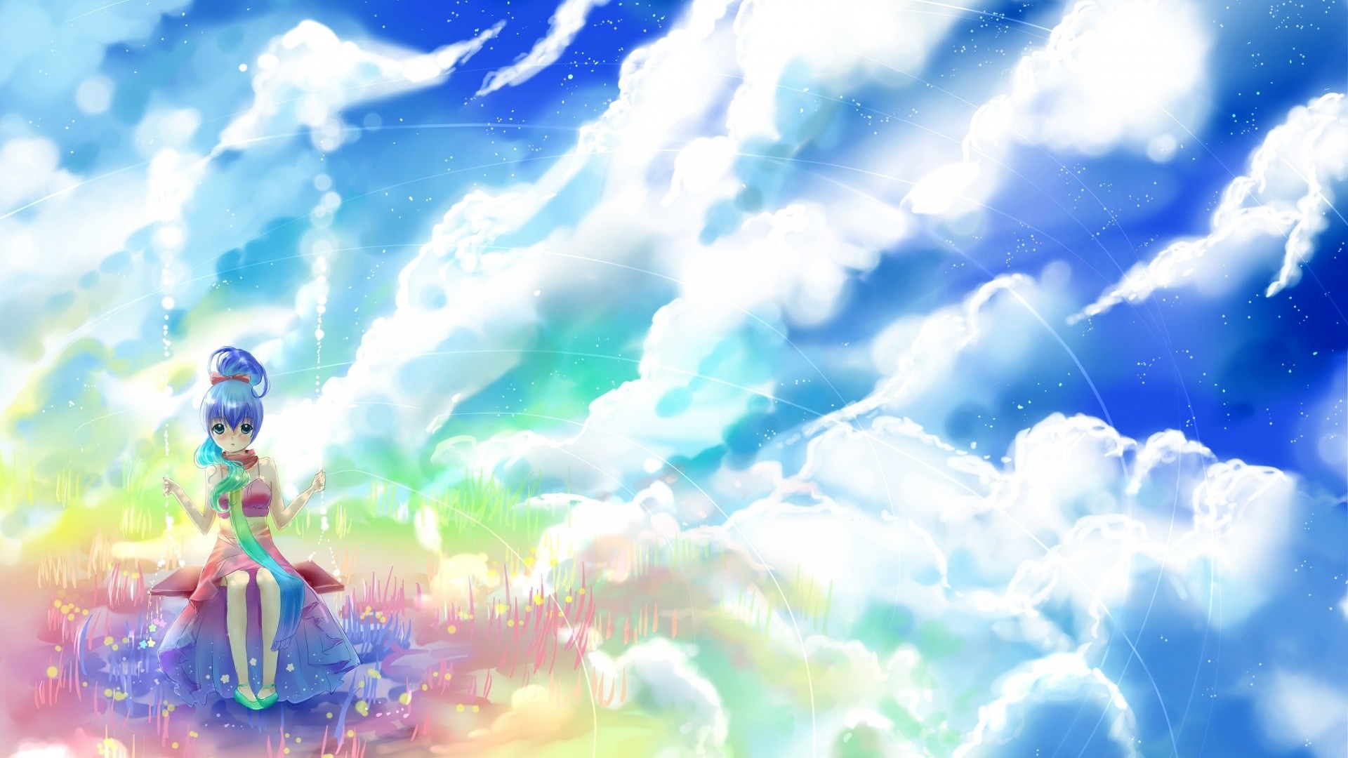 1920x1080  Anime Girl Rock Clouds & Sky