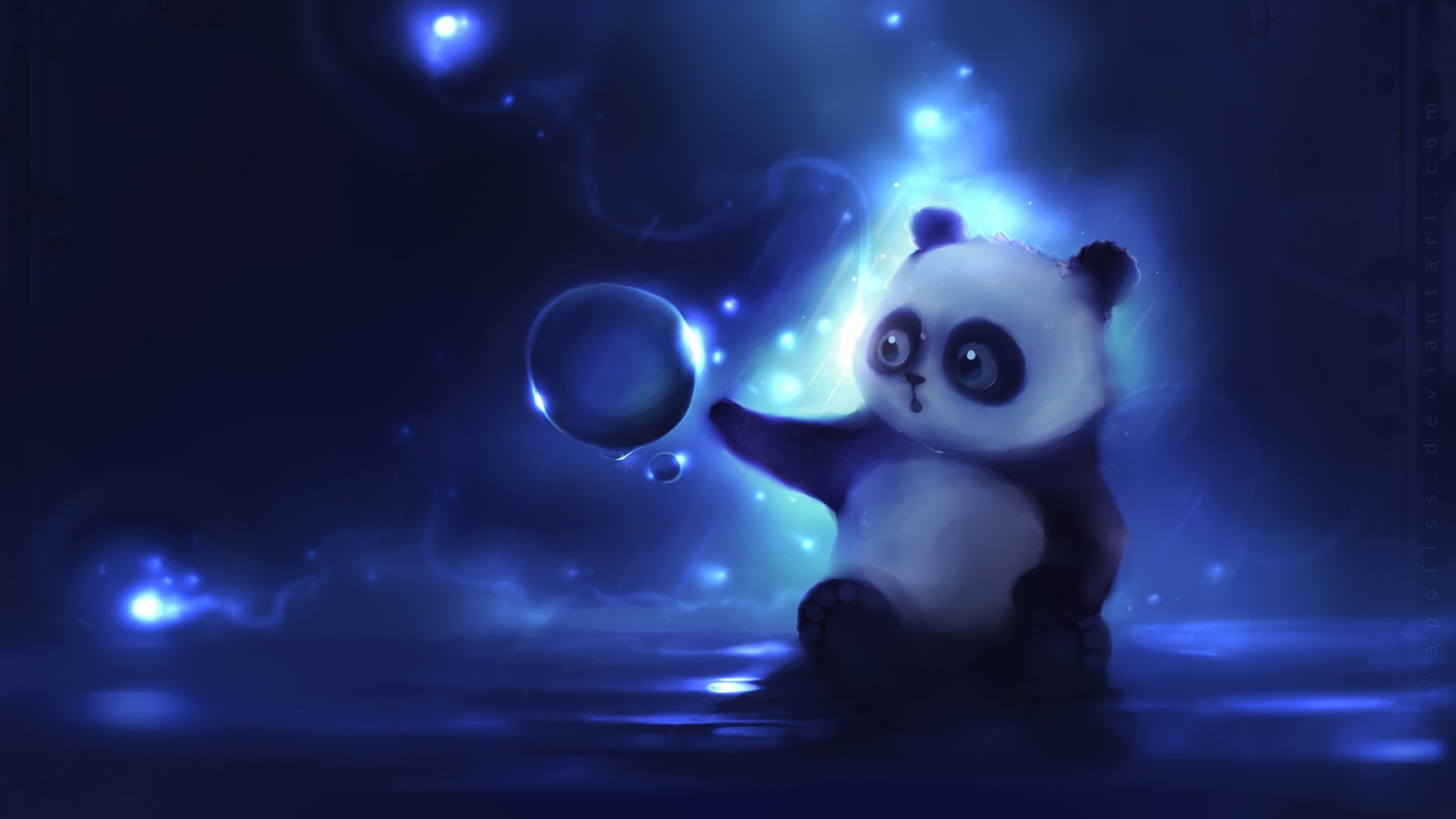 2048x1152 Preview wallpaper panda, art, apofiss, night 