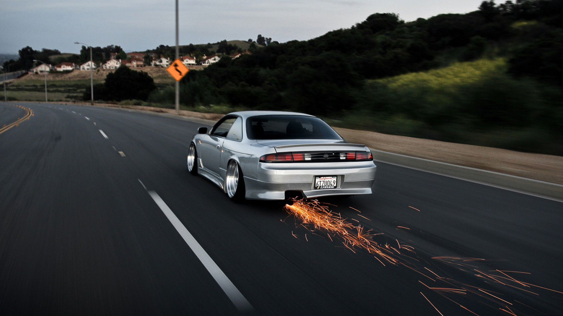 1920x1080 nissan vehicles cars auto tuning stance roads sparks fire low silver wheels  wallpaper