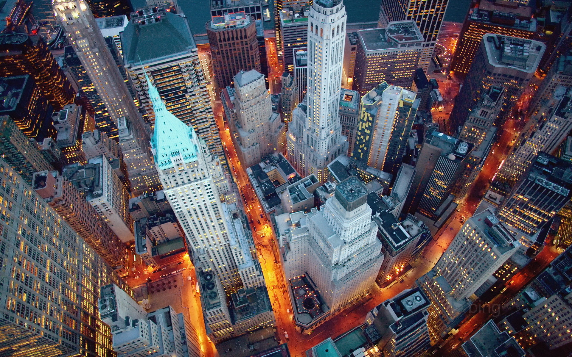 1920x1200 New York, Manhattan, Wall Street, lights, skyscrapers, city, usa