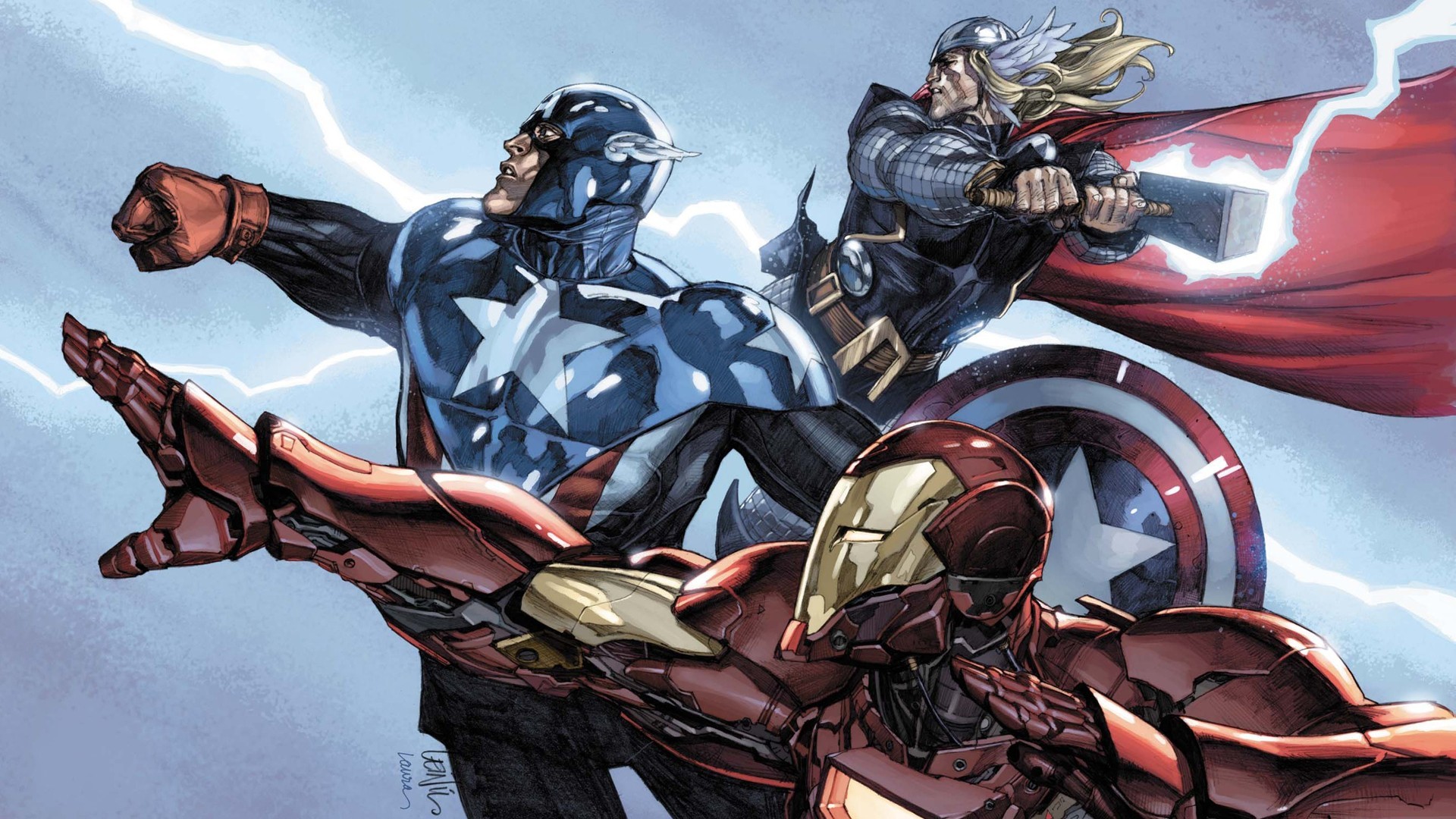 1920x1080 Artwork Captain America Comics Iron Man Marvel Retro The Avengers Thor