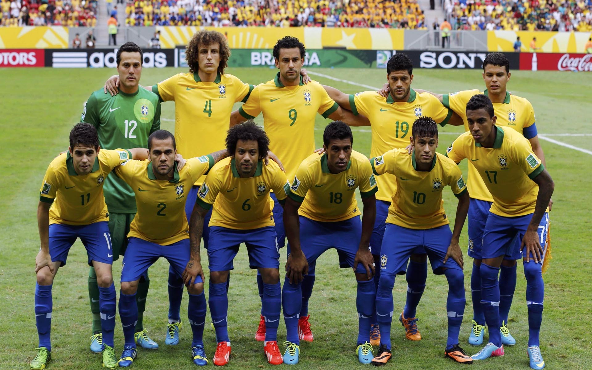 1920x1200 Brazil's players line up for a team photo before their Confederations Cup  Group A soccer match