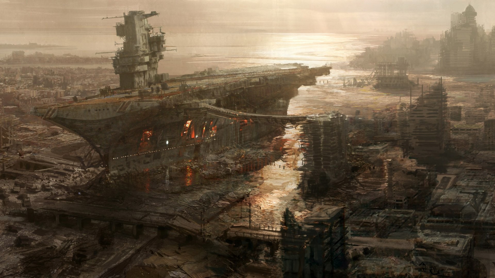 1920x1080 Video Game Fallout 3 Itachi Cthulhu Rivet City City Apocalypse Ship Star  Wars Fallout Sci Fi