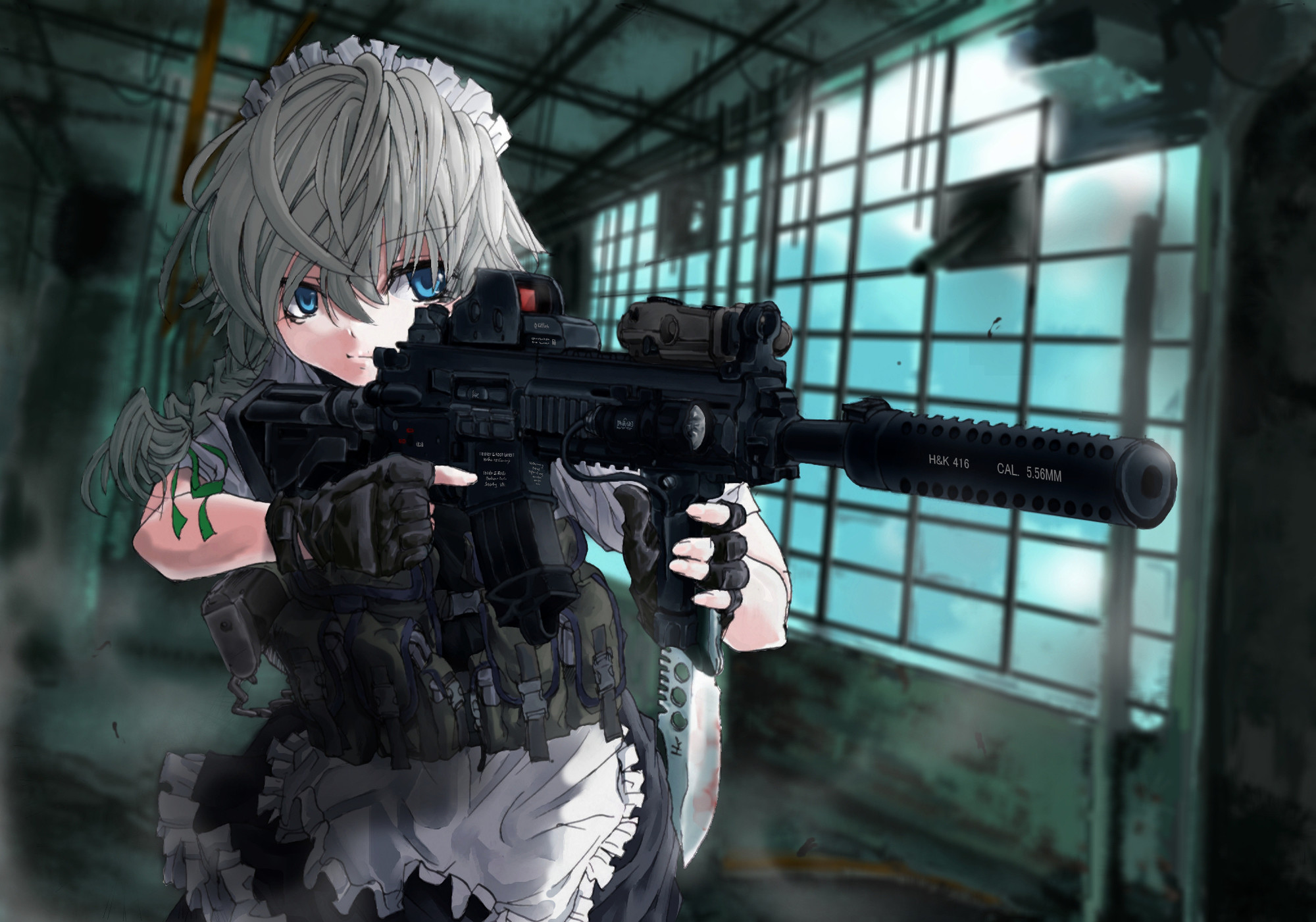 2000x1401 anime girl with gun wallpaper
