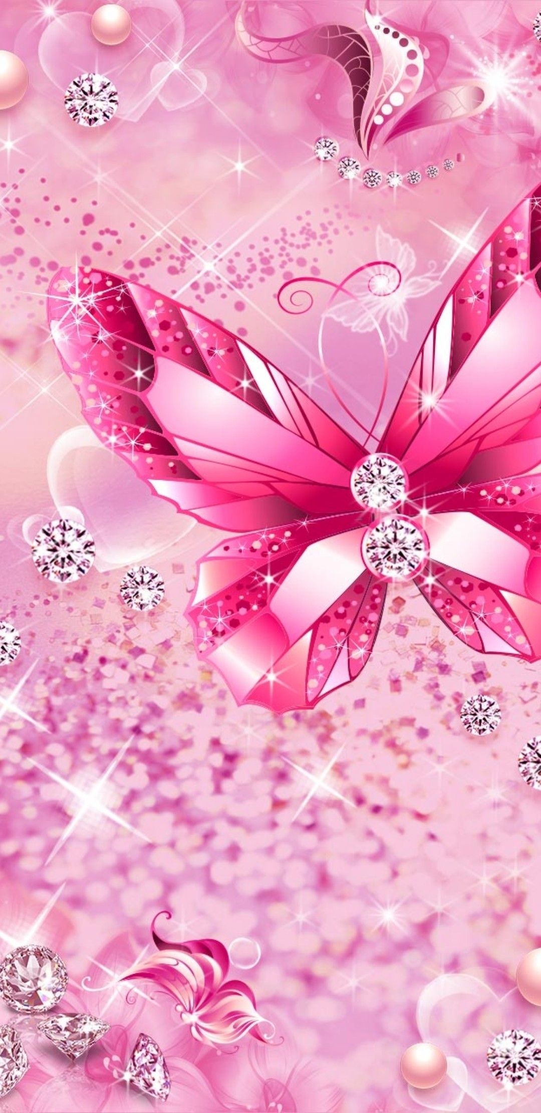 1080x2220 Pink Butterfly phone wallpaper