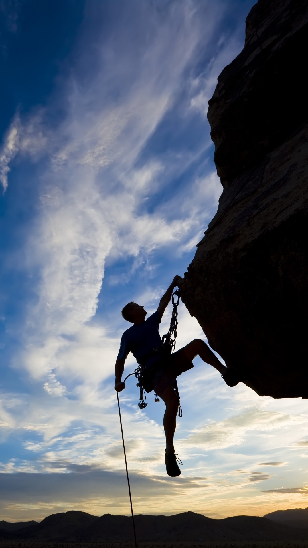 1080x1920  Wallpaper climber, extreme, silhouette, climbing, rock,  difficulties sunset