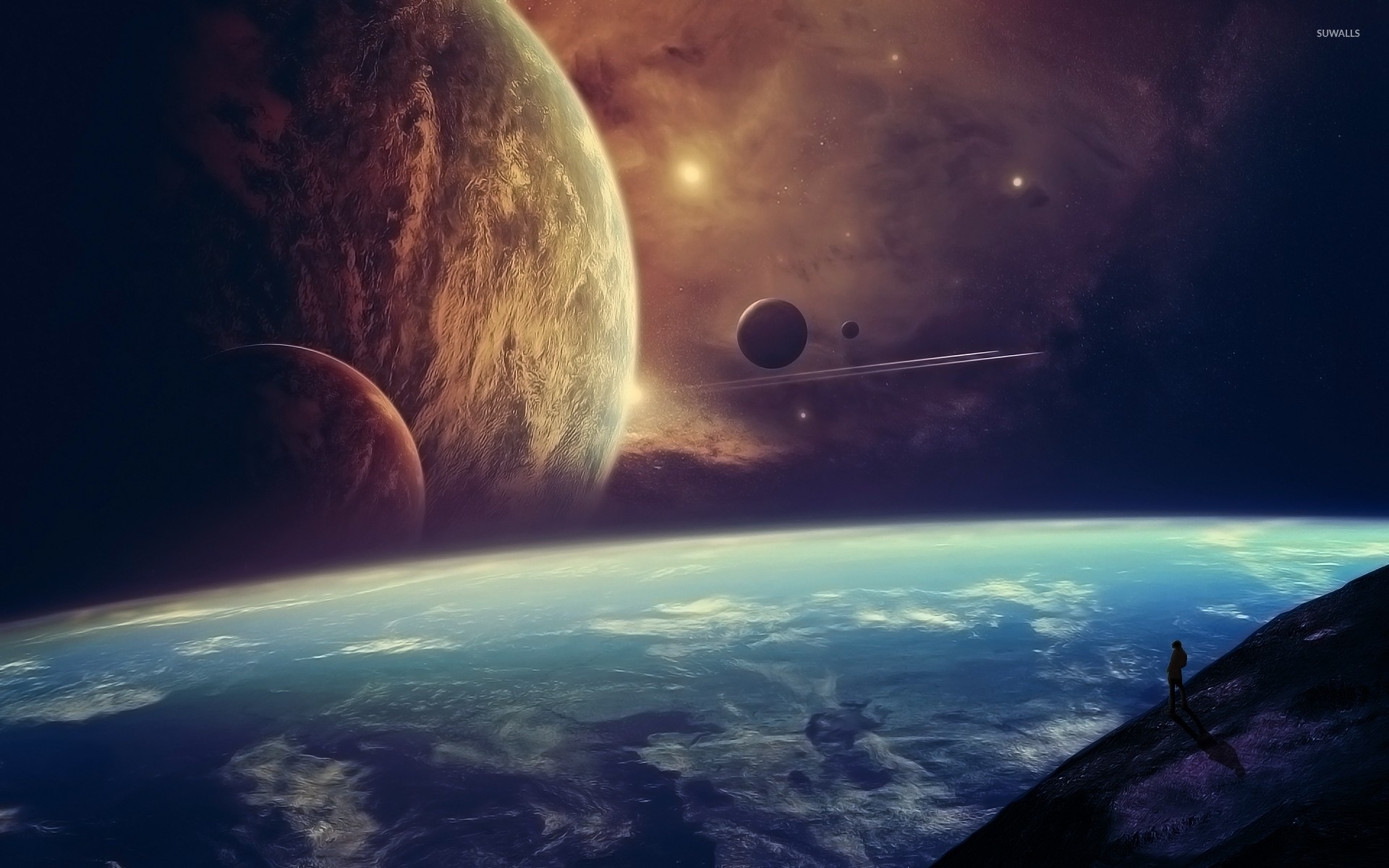 1920x1200 Planets in the horizon of a blue planet wallpaper  jpg
