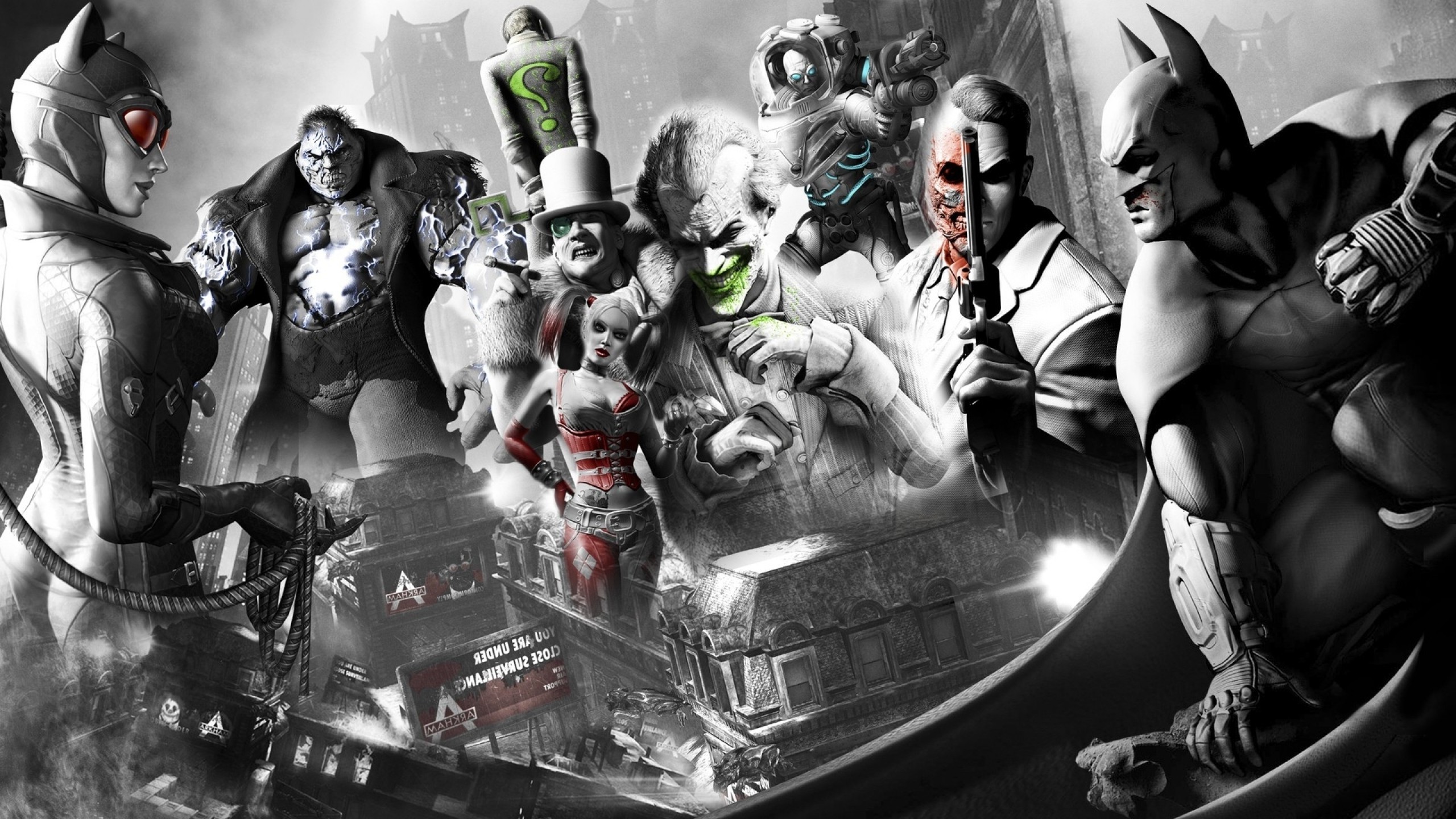 2560x1440 Harley Quinn, Joker, Harvey Dent, Batman: Arkham City, Batman, Catwoman,  Penguin Wallpapers HD / Desktop and Mobile Backgrounds