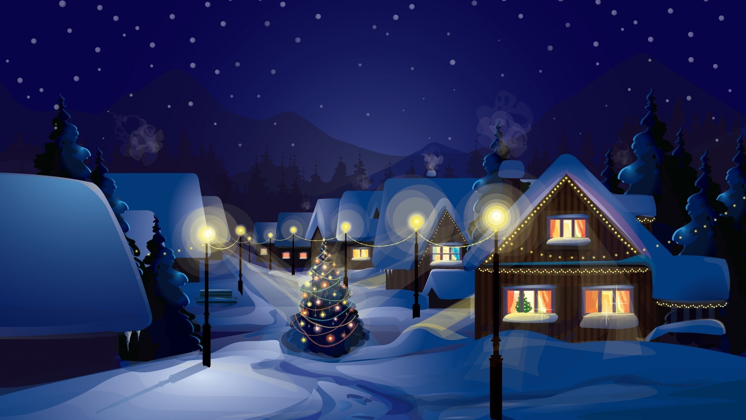 2560x1440 Christmas, Village, Christmas Tree, Snow Wallpapers HD / Desktop and Mobile  Backgrounds