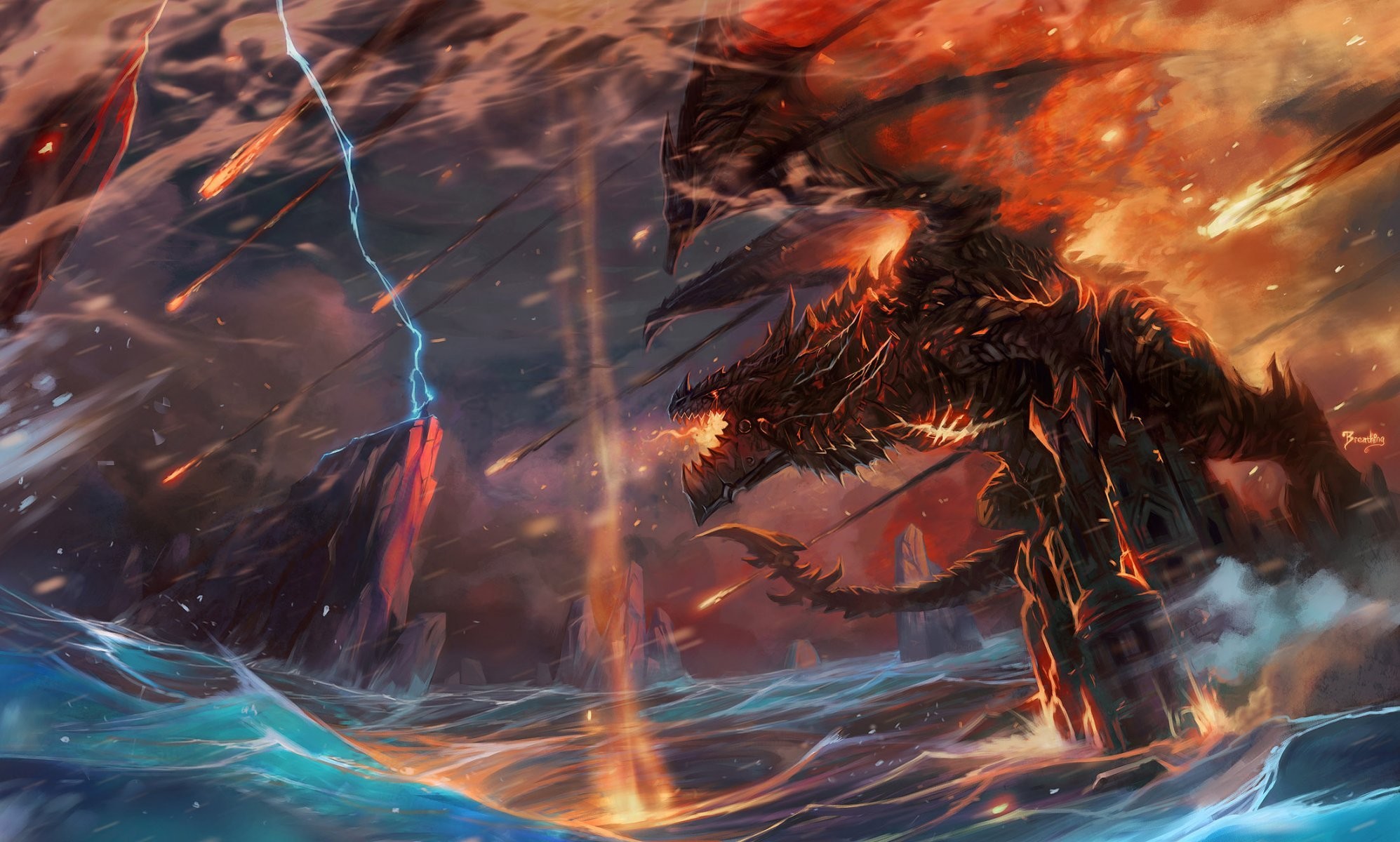 1995x1200 Black-Lightning-Dragon-Wallpaper – art-jian-guo-world-of-warcraft-dragon -man-lightning-castle-waves-fire