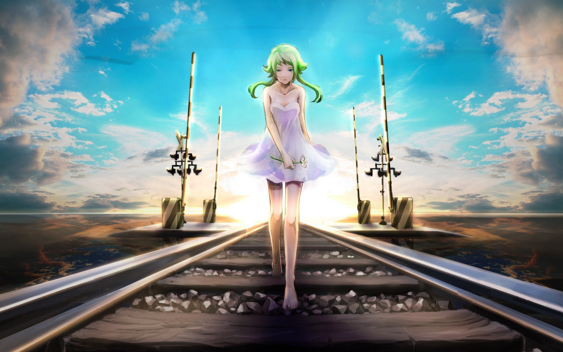 1920x1200 Sad Anime Girl Wallpaper Walking On Railroad