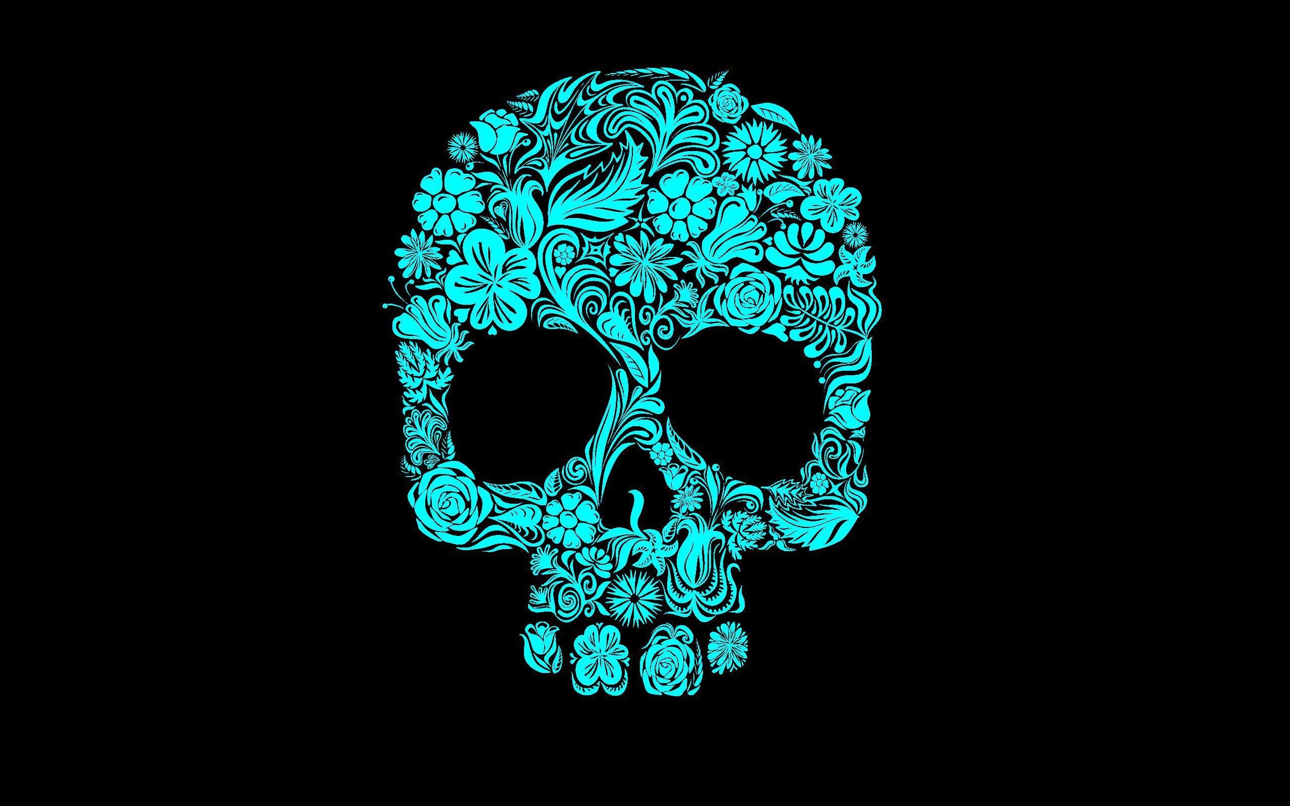 2560x1600 Teal blue floral sugar skull - (#160360) - High Quality and .