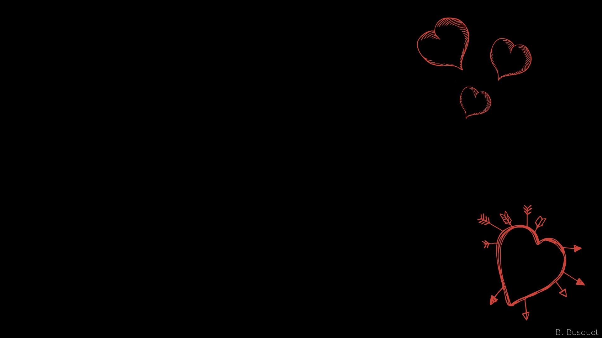 1920x1080 Black wallpaper with red hearts